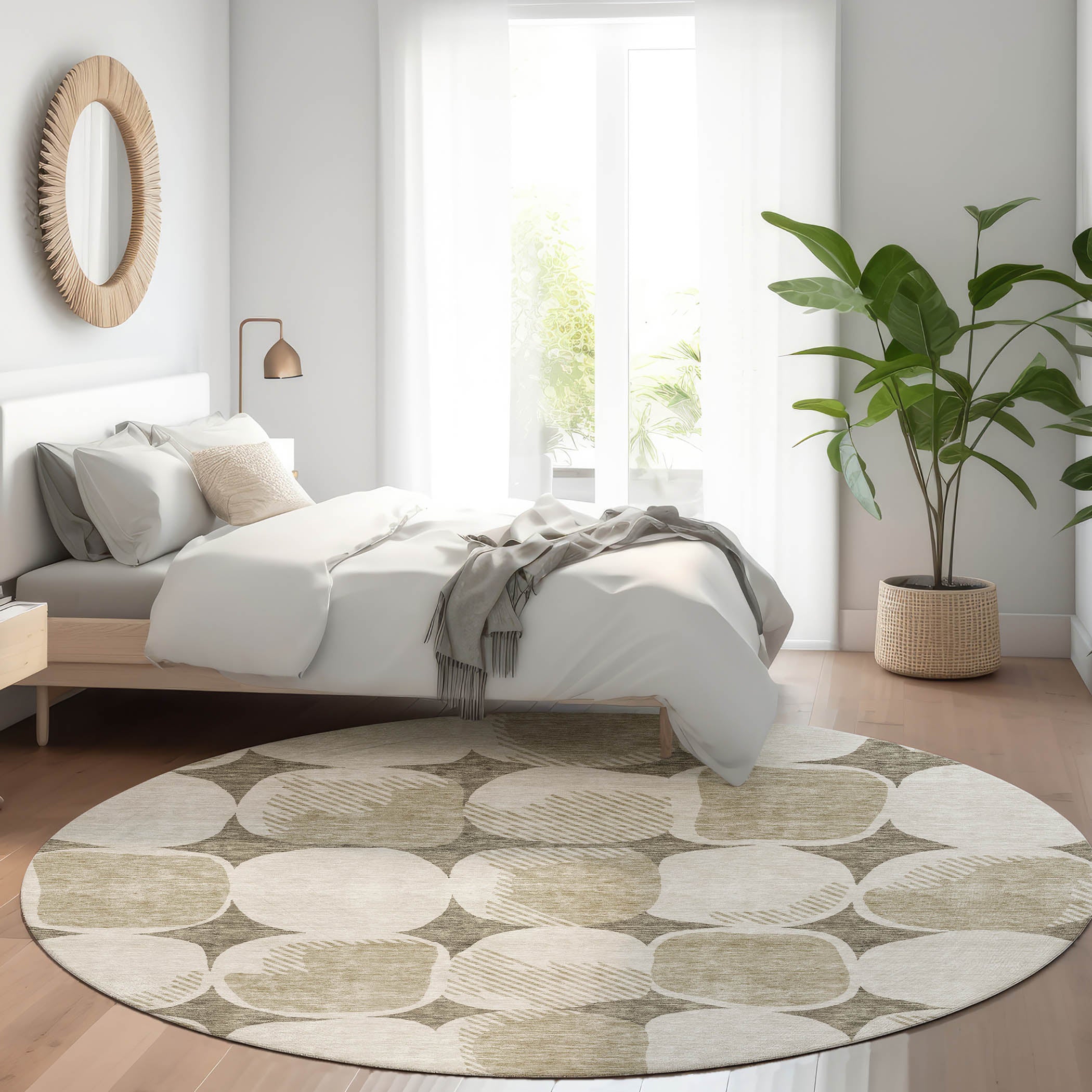 Lima Machine Washable Transitional Taupe Brown Rug 8' x 8' #shape_Round
