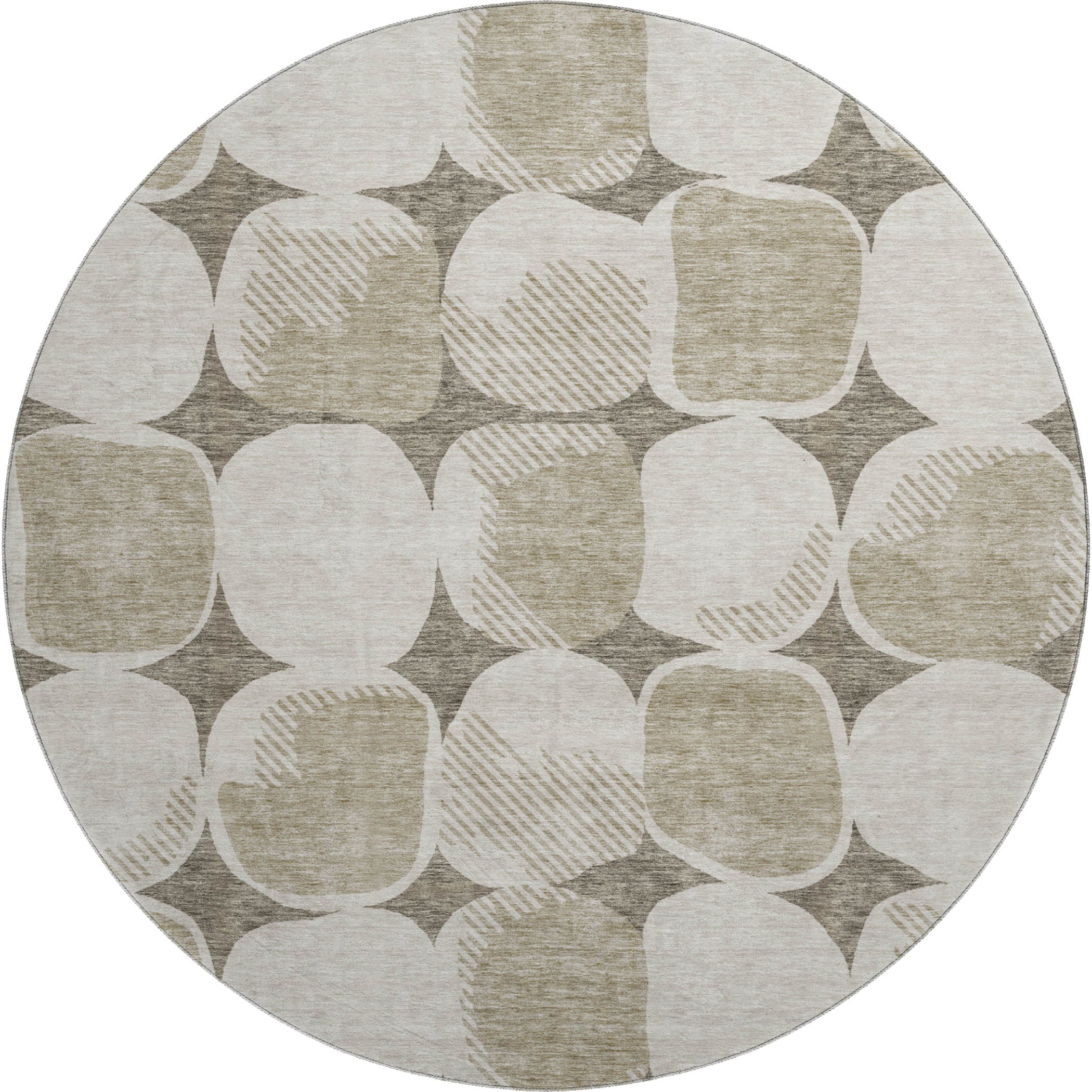 Lima Machine Washable Transitional Taupe Brown Rug 8' x 8' #shape_Round