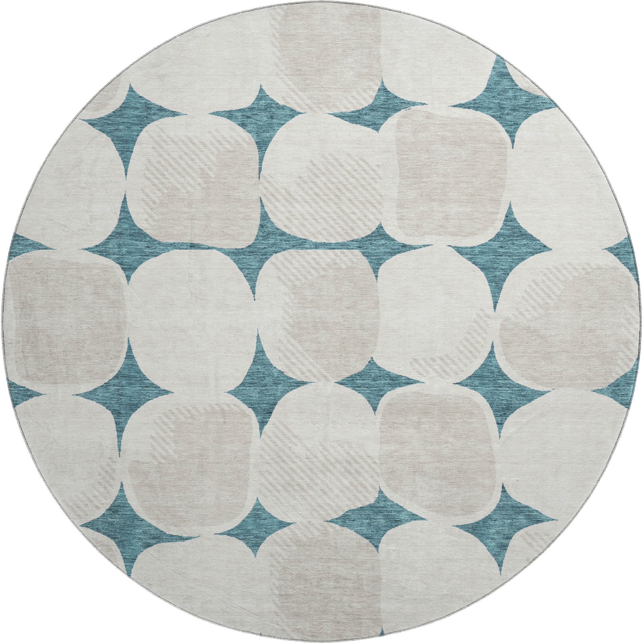 Lima Machine Washable Transitional Teal Rug 8' x 8' #shape_Round