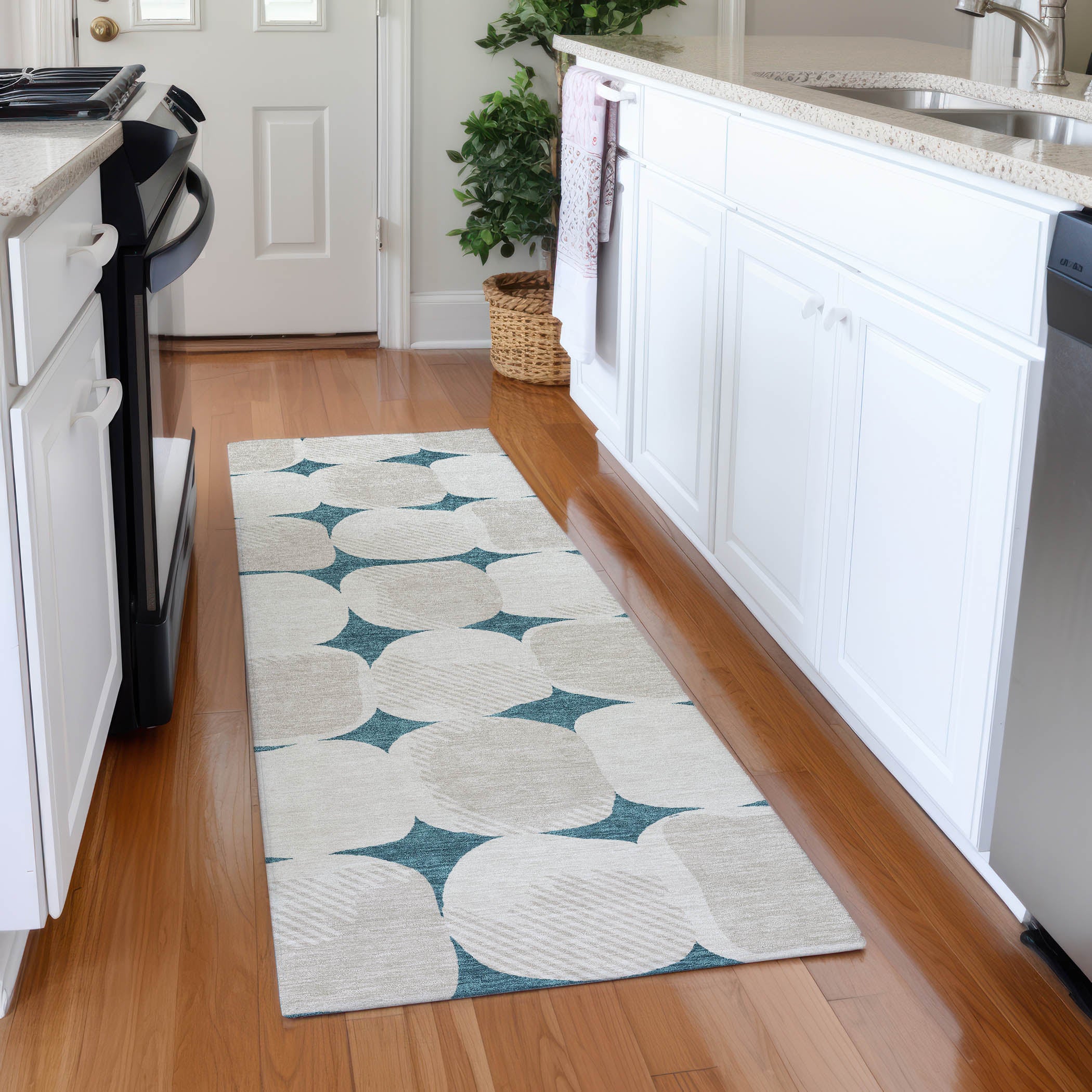 Lima Machine Washable Transitional Teal Rug 2'3" x 7'6" #shape_Runner