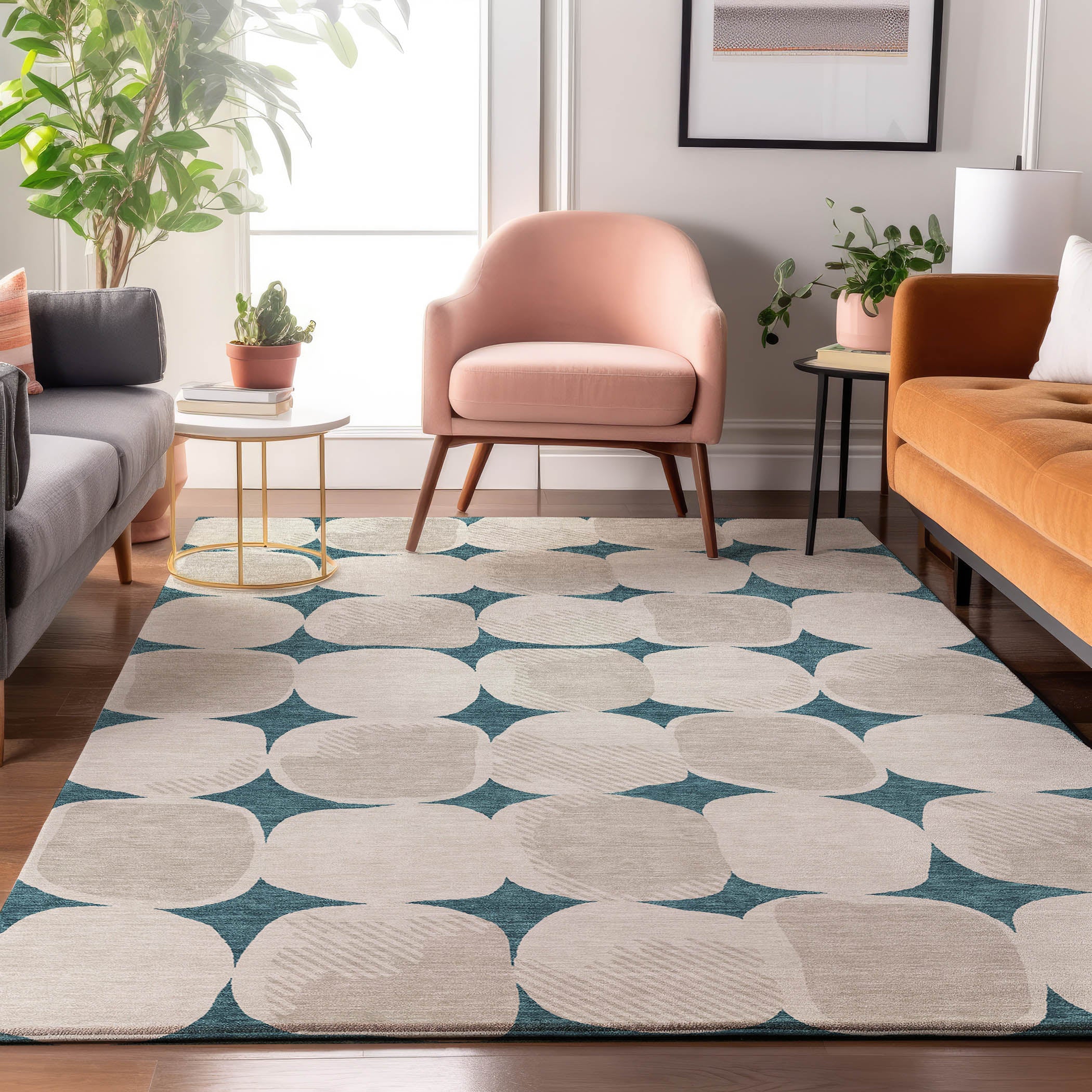 Lima Machine Washable Transitional Teal Rug 2'6" x 3'10" #shape_Rectangle