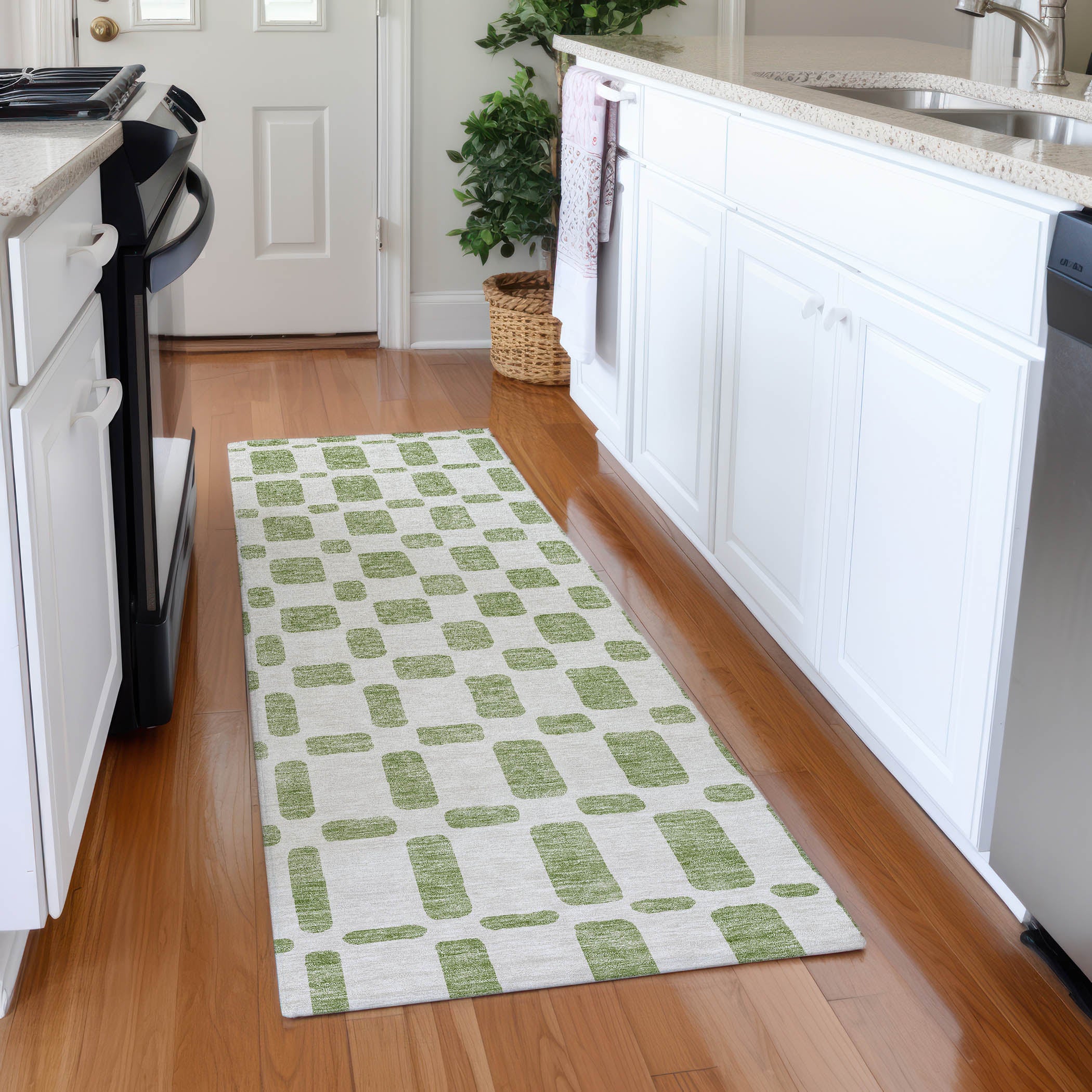 Athens Machine Washable Transitional Aloe Green Rug 2'3" x 7'6" #shape_Runner