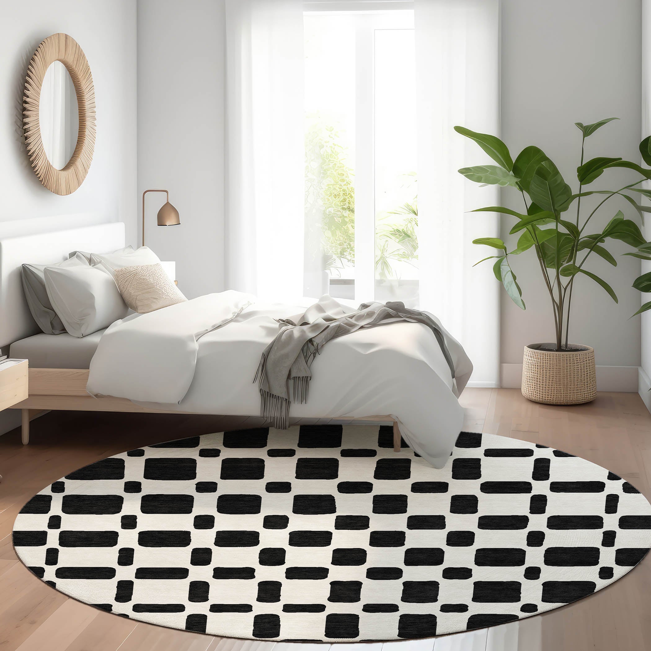 Athens Machine Washable Transitional Black Rug 8' x 8' #shape_Round