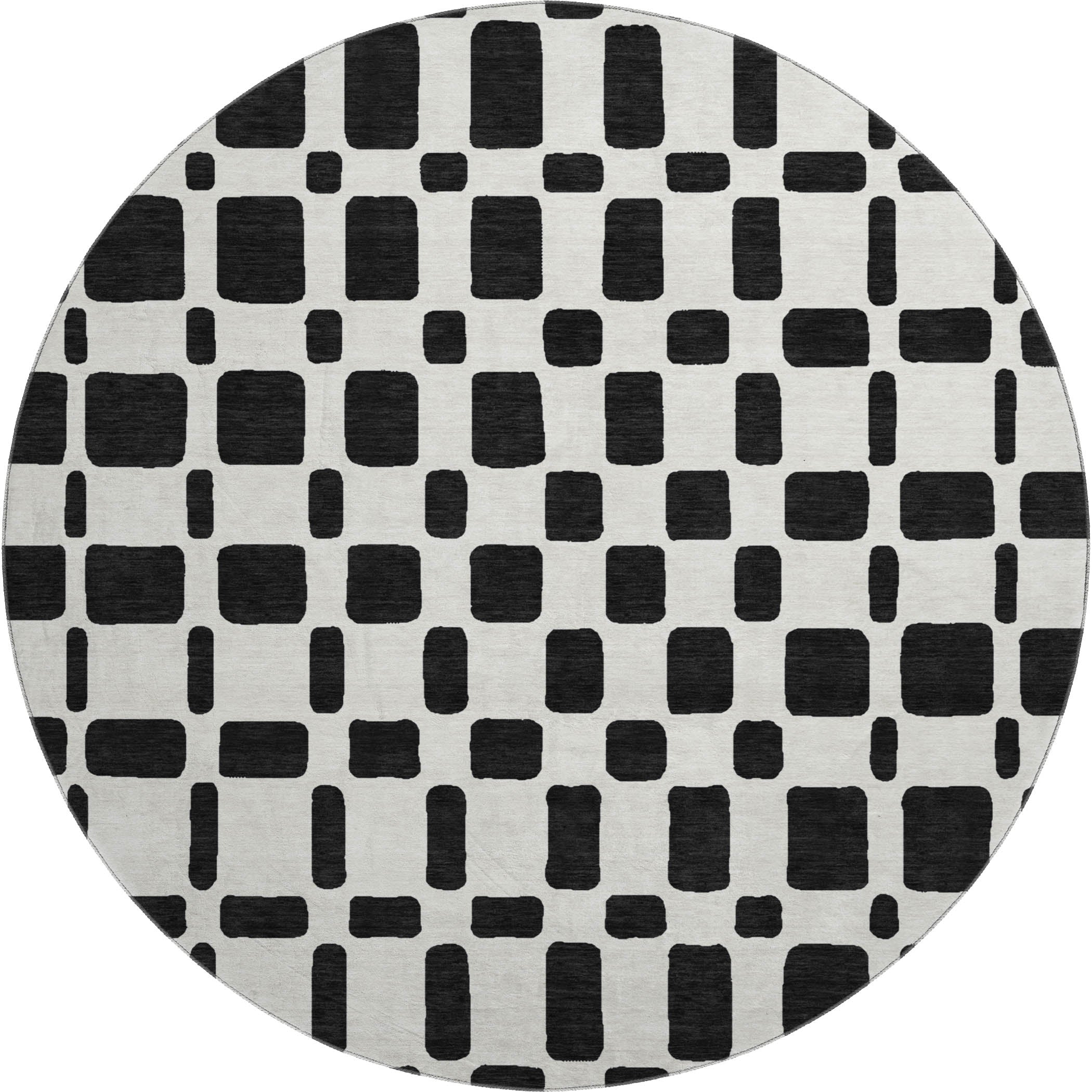 Athens Machine Washable Transitional Black Rug 8' x 8' #shape_Round