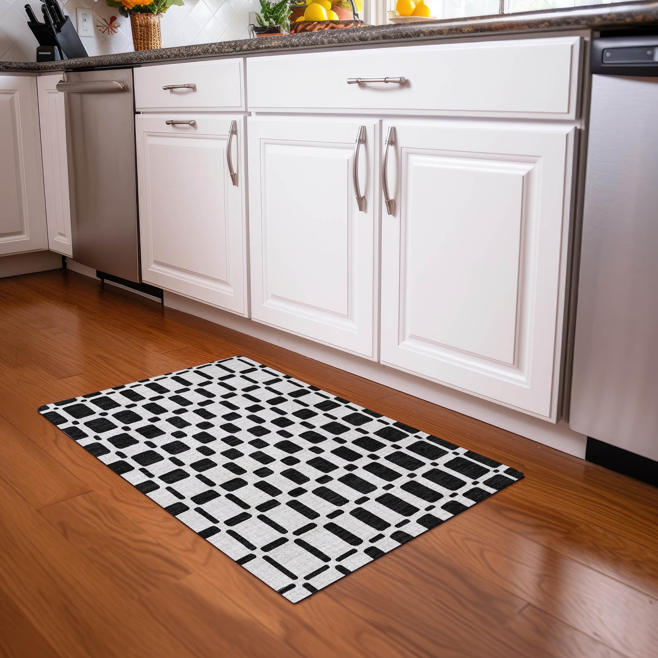 Athens Machine Washable Transitional Black Rug 1'8" x 2'6" #shape_Rectangle