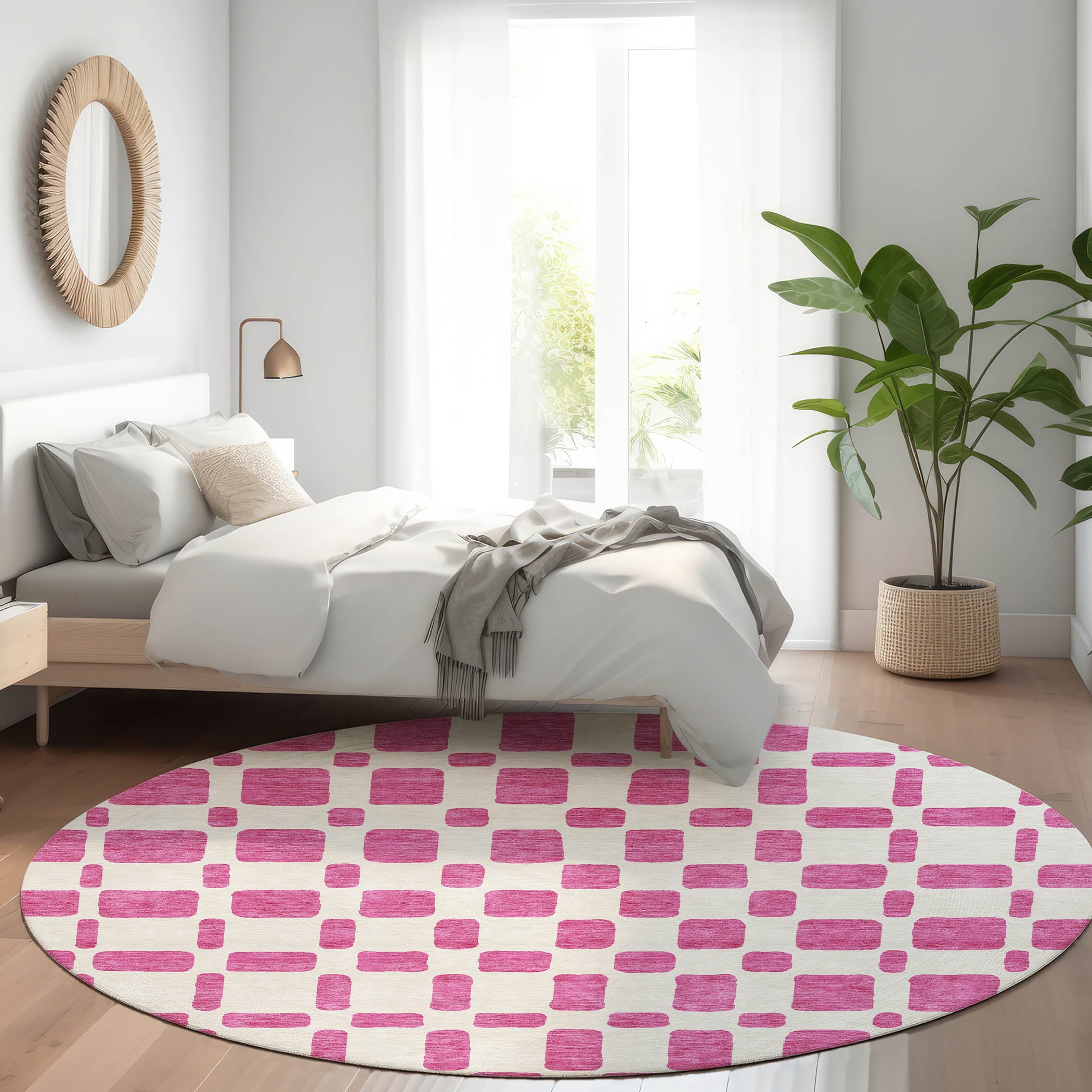 Athens Machine Washable Transitional Blush Pink Rug 8' x 8' #shape_Round