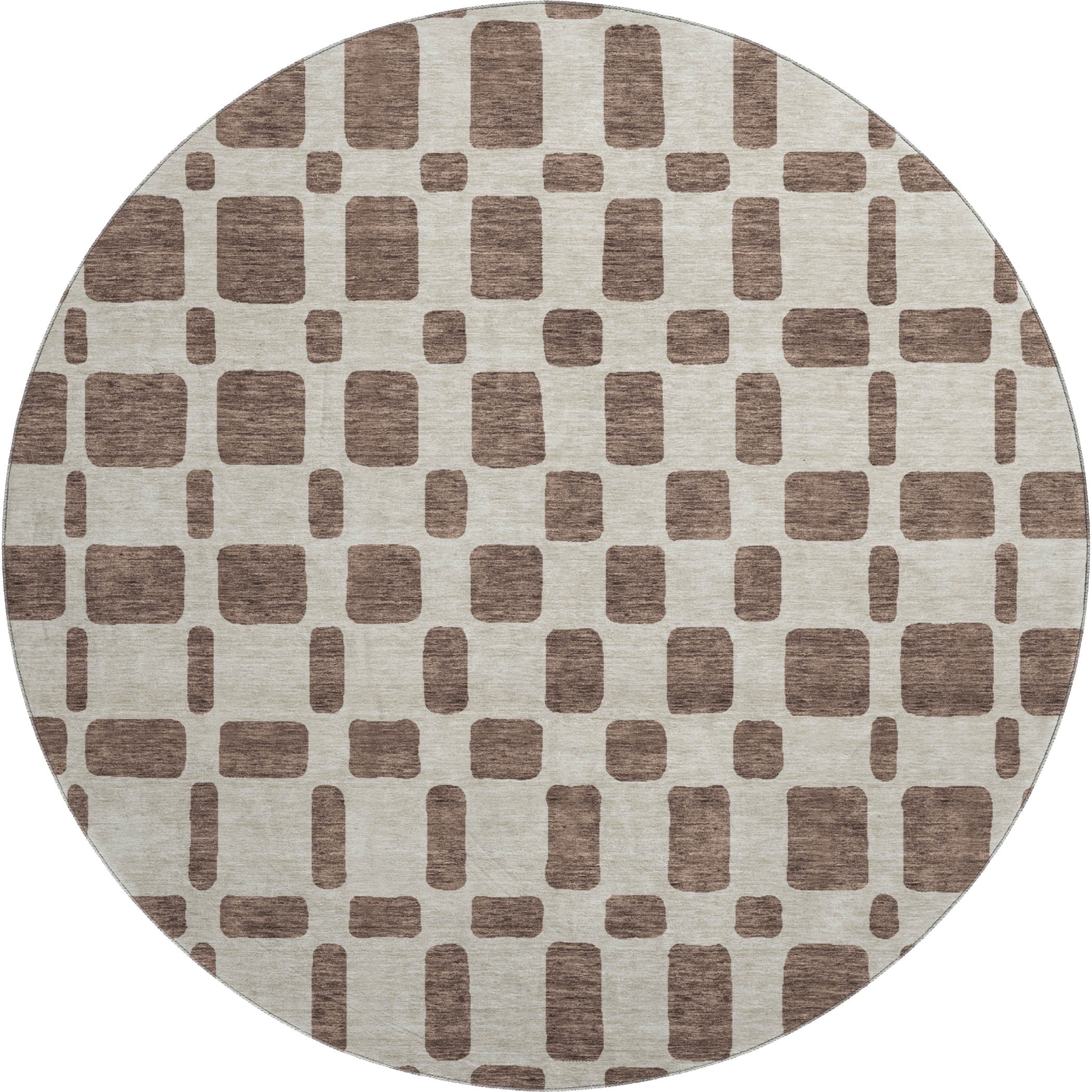 Athens Machine Washable Transitional Brown Rug 8' x 8' #shape_Round