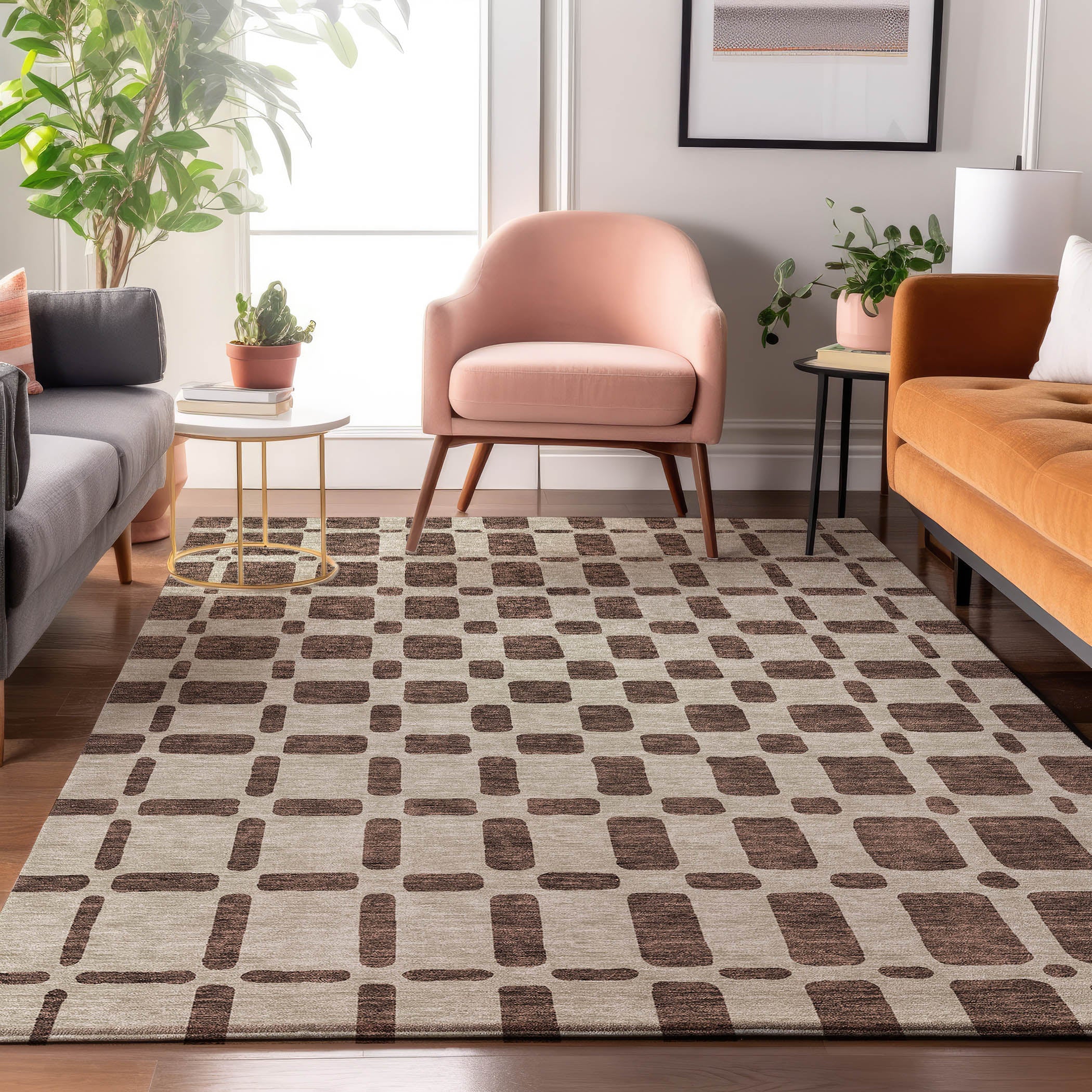 Athens Machine Washable Transitional Brown Rug 2'6" x 3'10" #shape_Rectangle