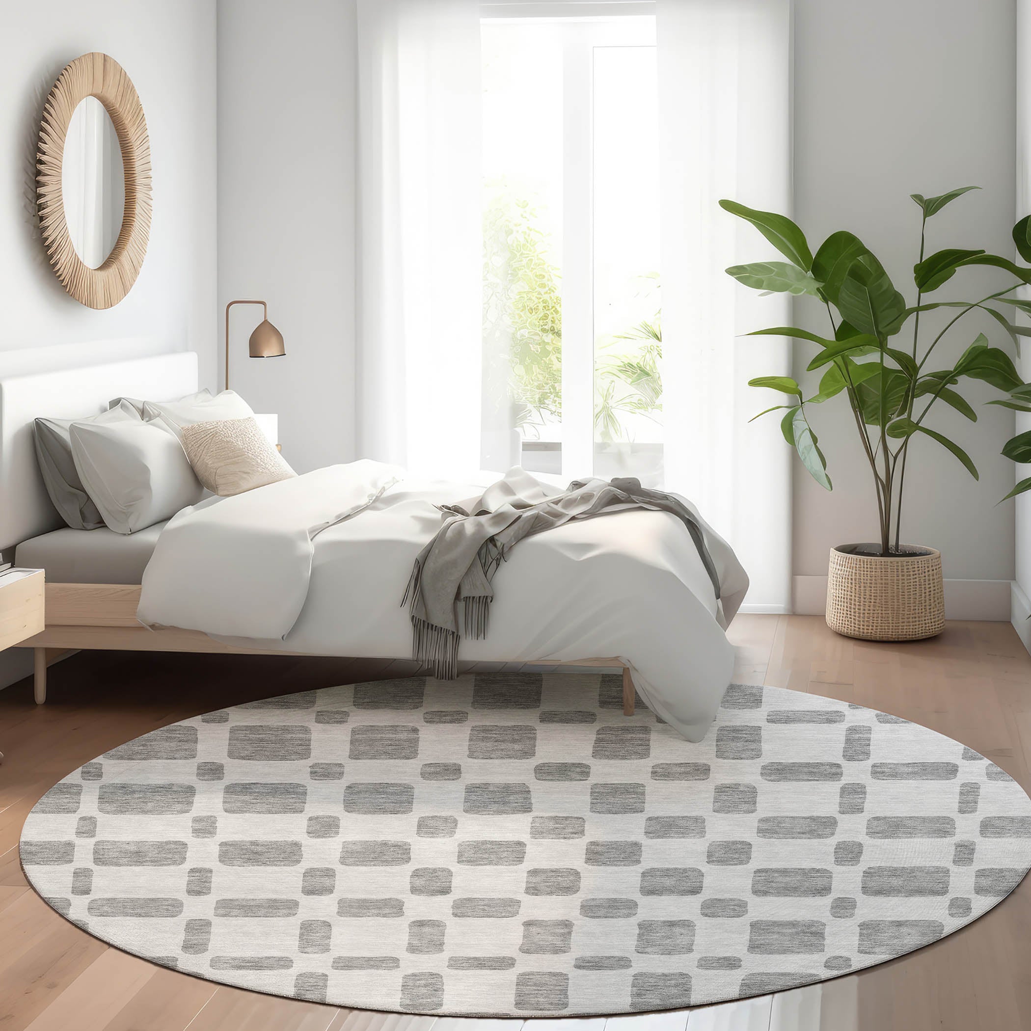 Athens Machine Washable Transitional Gray Rug 8' x 8' #shape_Round