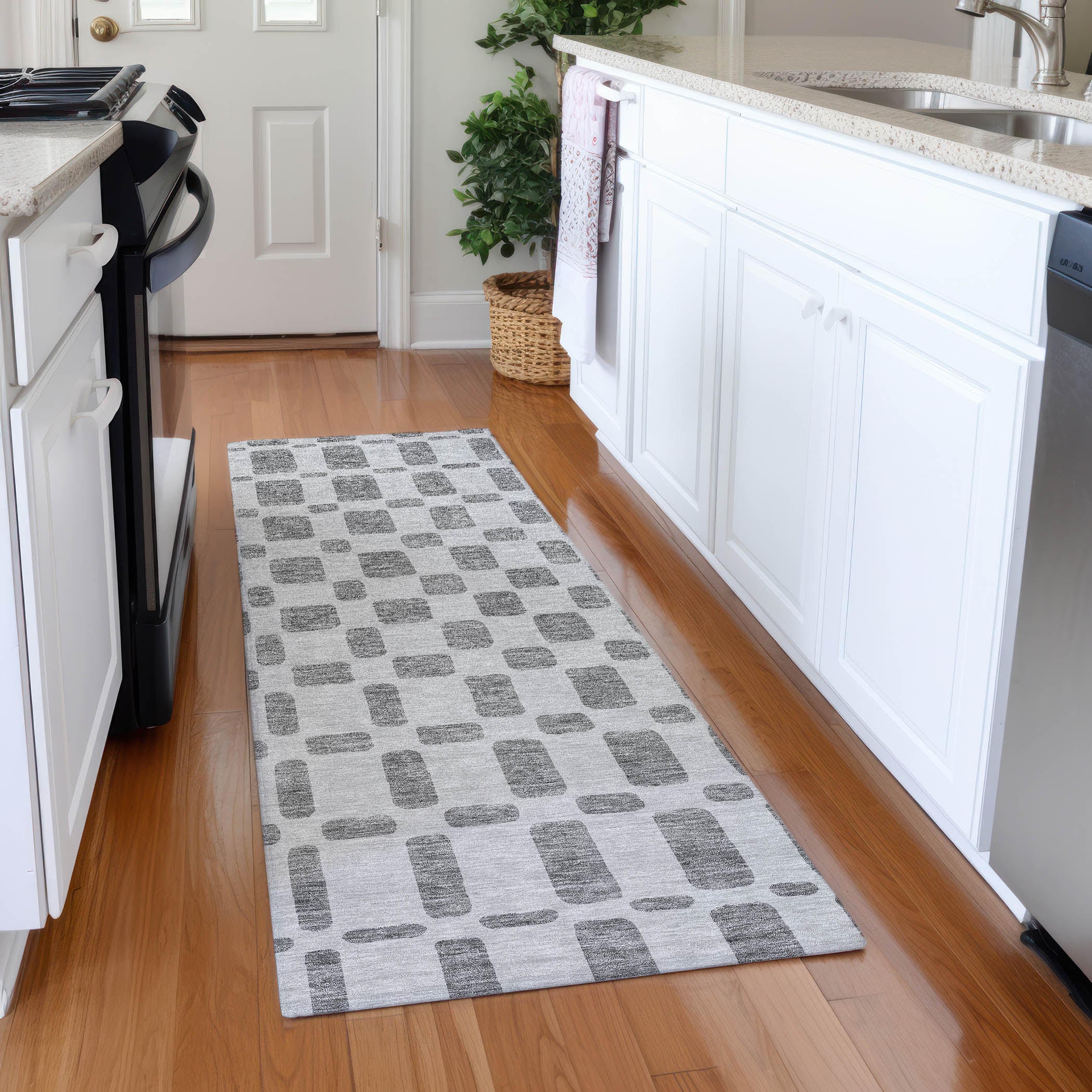 Athens Machine Washable Transitional Gray Rug 2'3" x 7'6" #shape_Runner