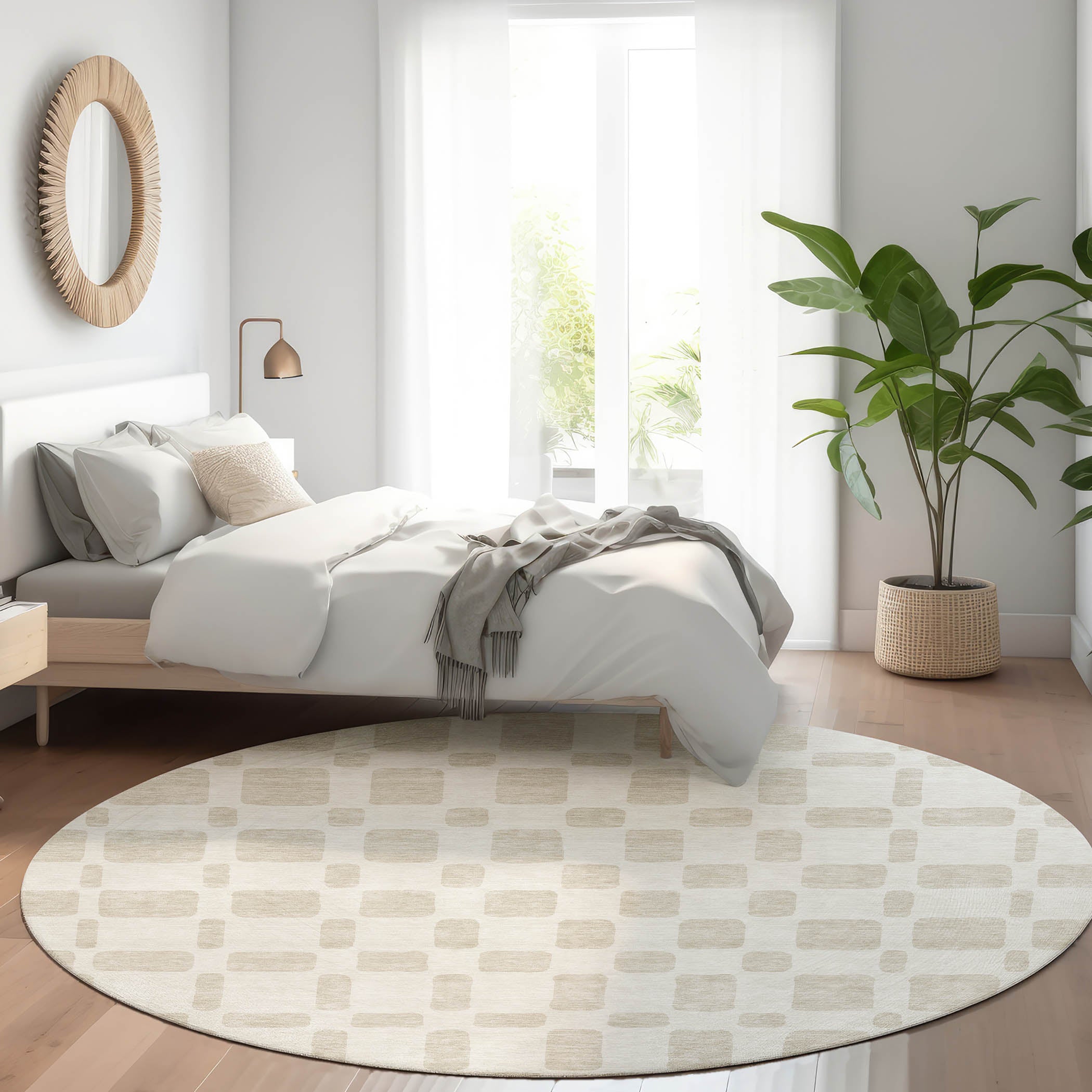 Athens Machine Washable Transitional Ivory Rug 8' x 8' #shape_Round