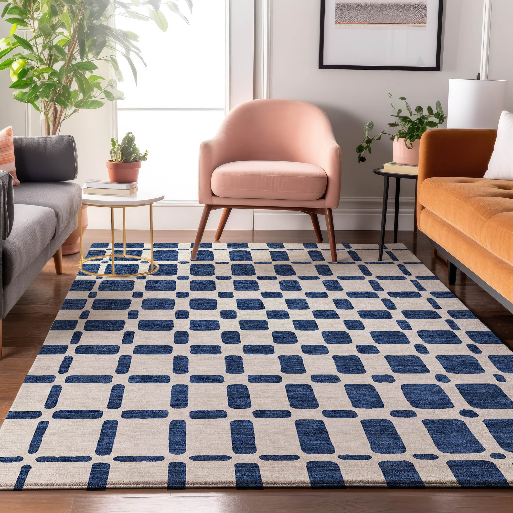 Athens Machine Washable Transitional Navy Blue Rug 2'6" x 3'10" #shape_Rectangle
