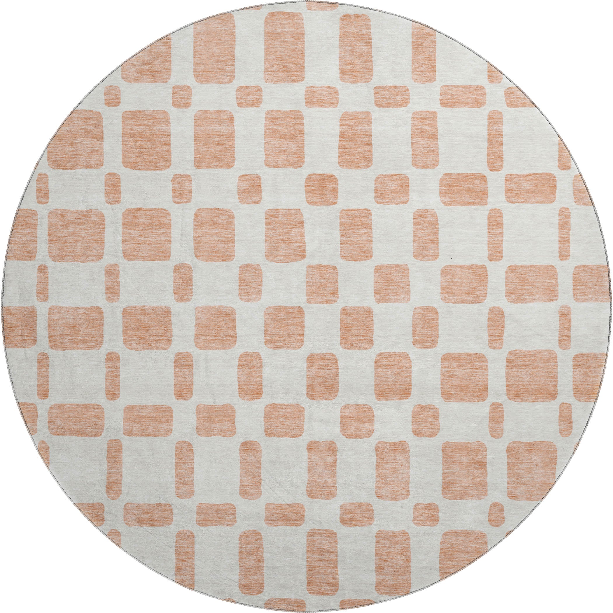 Athens Machine Washable Transitional Peach Orange Rug 8' x 8' #shape_Round