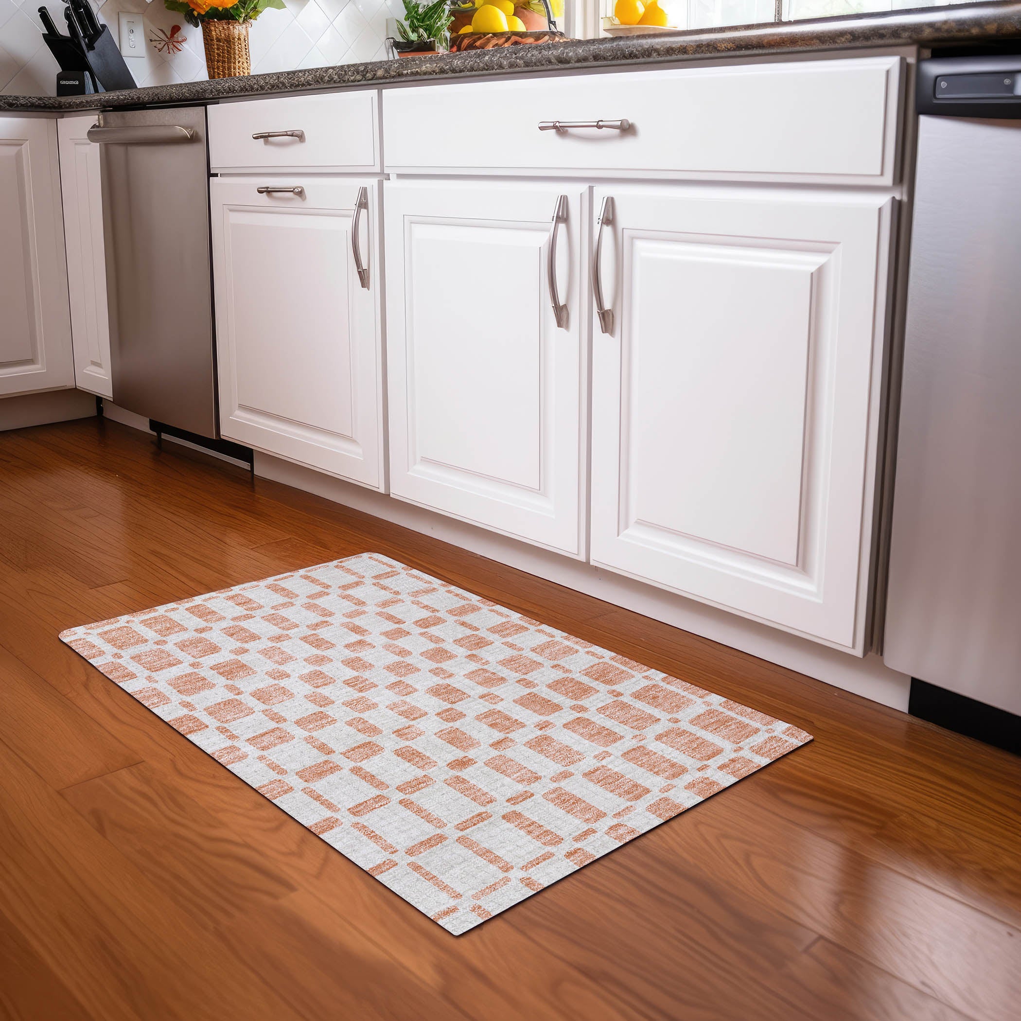 Athens Machine Washable Transitional Peach Orange Rug 1'8" x 2'6" #shape_Rectangle