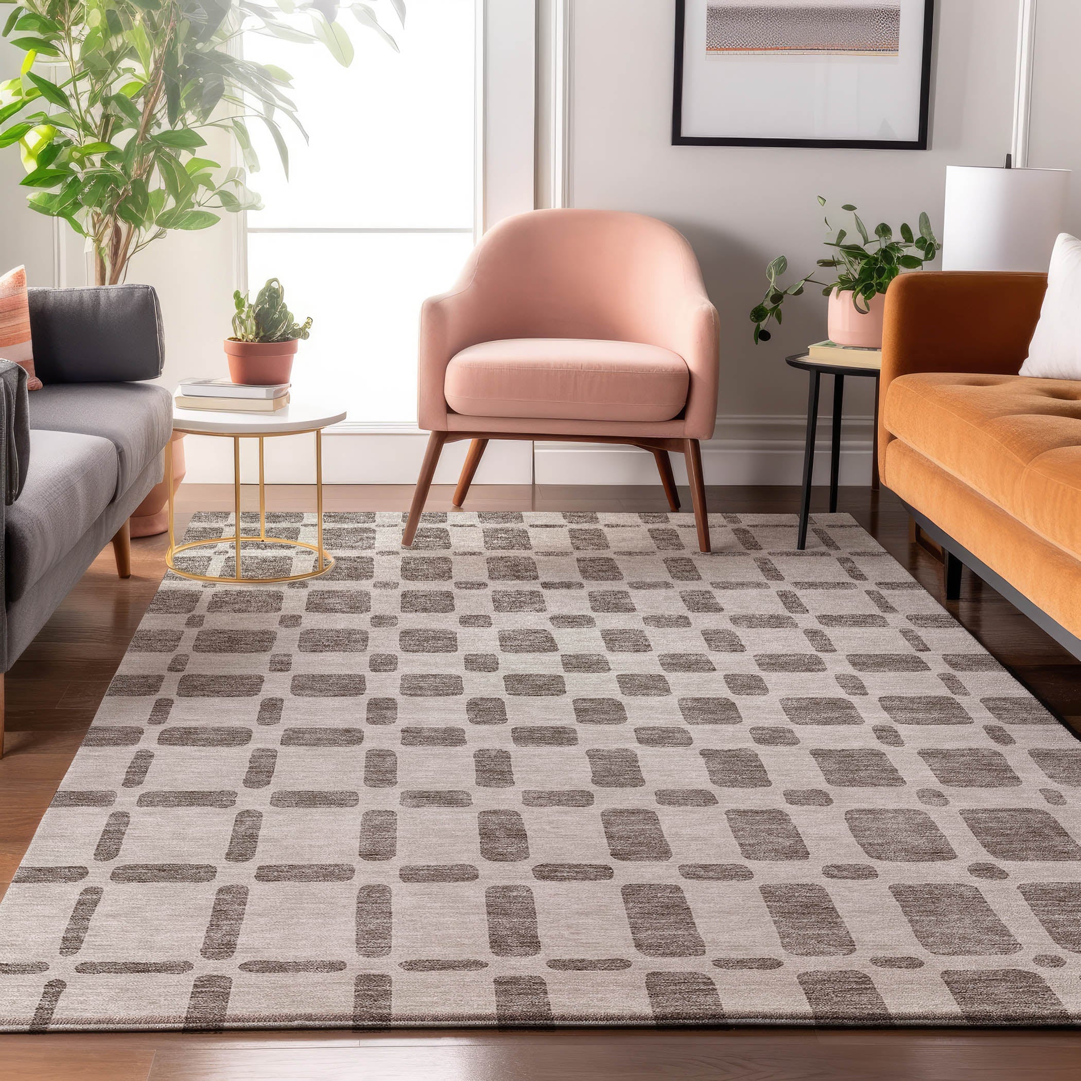 Athens Machine Washable Transitional Taupe Brown Rug 2'6" x 3'10" #shape_Rectangle