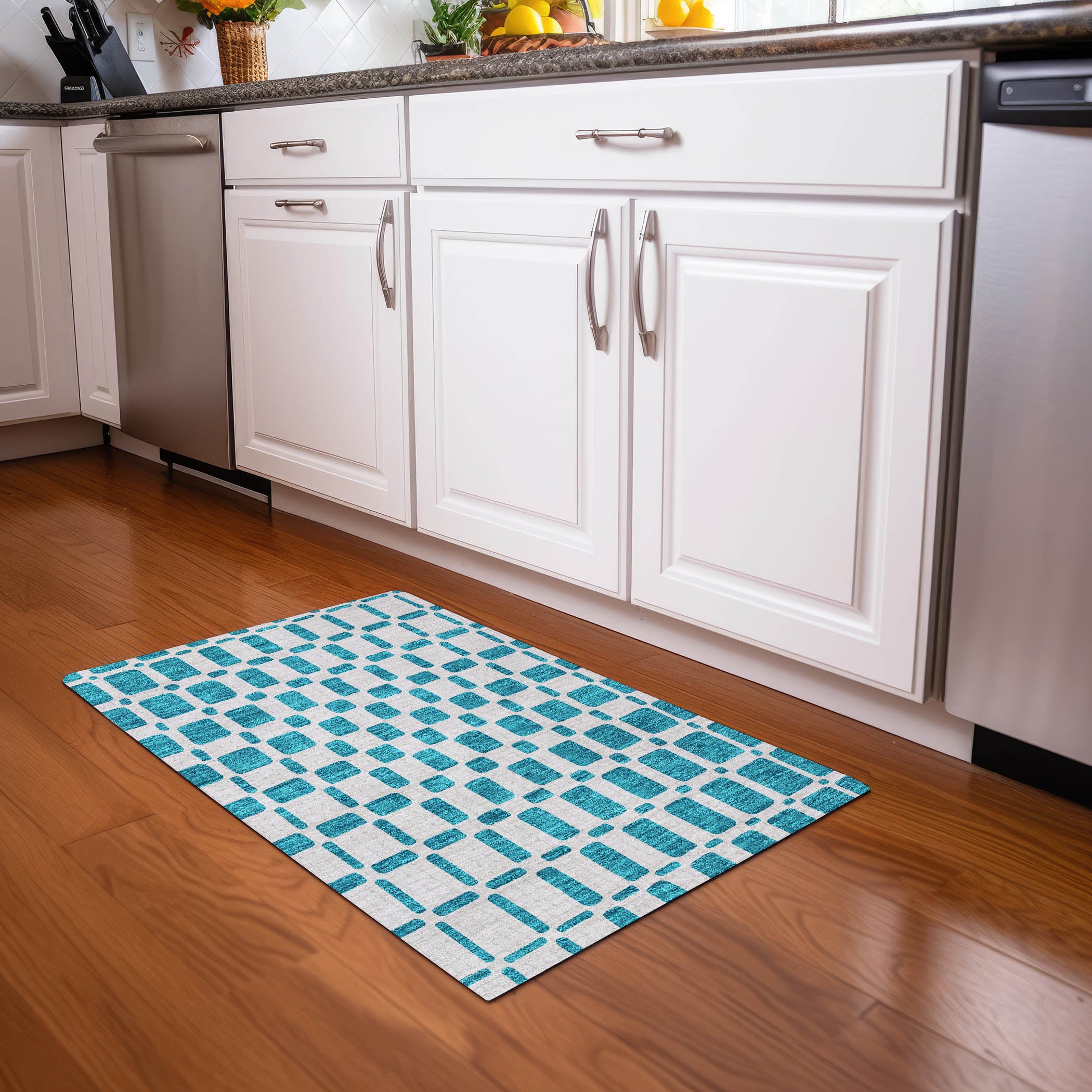Athens Machine Washable Transitional Teal Rug 1'8" x 2'6" #shape_Rectangle
