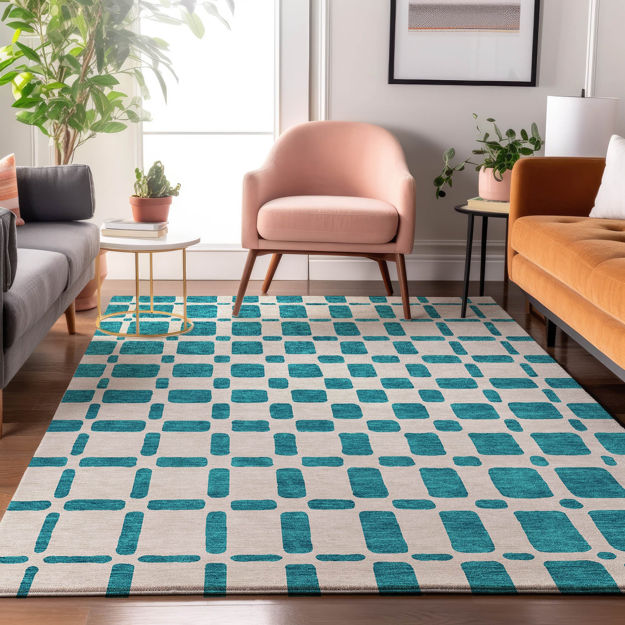 Athens Machine Washable Transitional Teal Rug 2'6" x 3'10" #shape_Rectangle