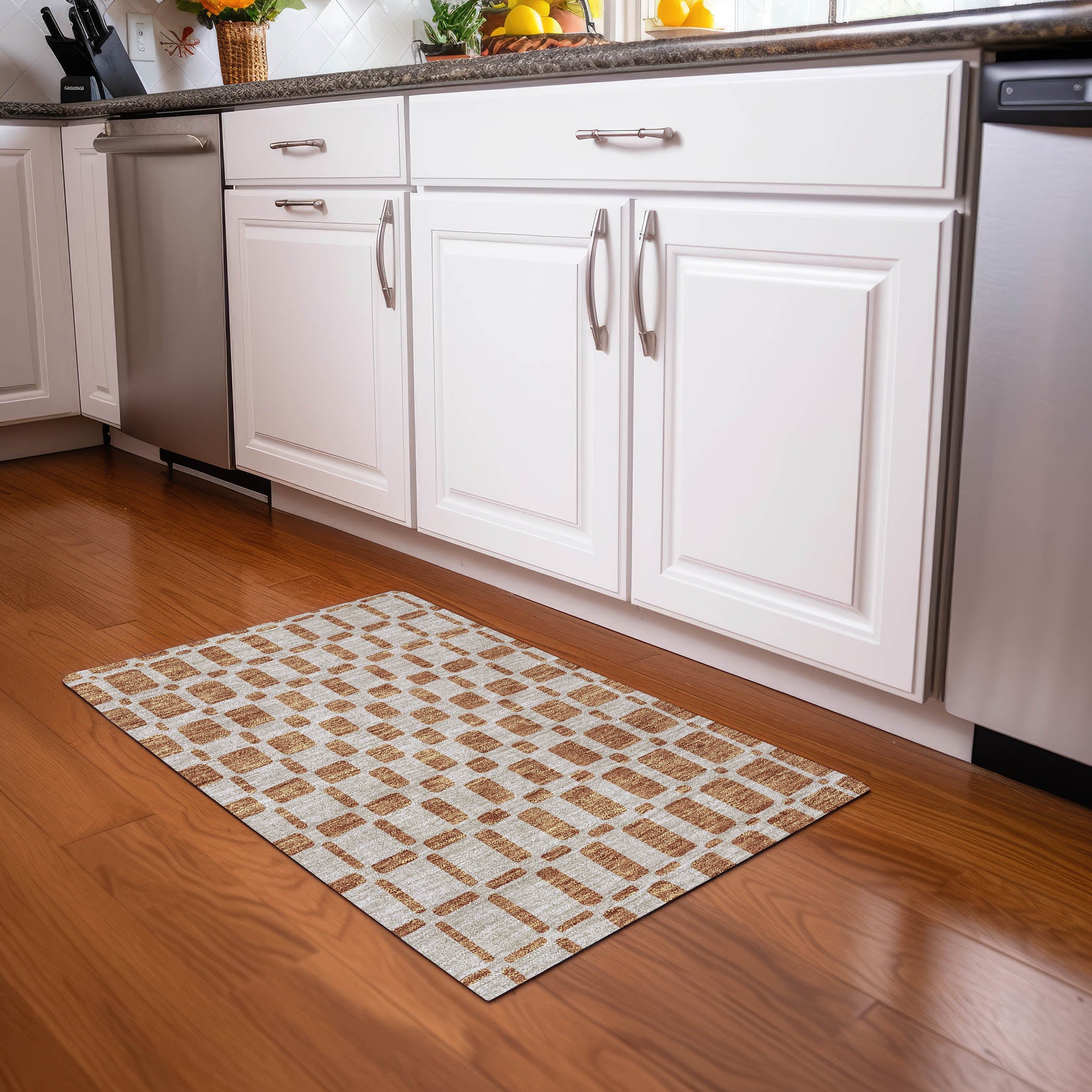 Athens Machine Washable Transitional Terracotta Orange Rug 1'8" x 2'6" #shape_Rectangle