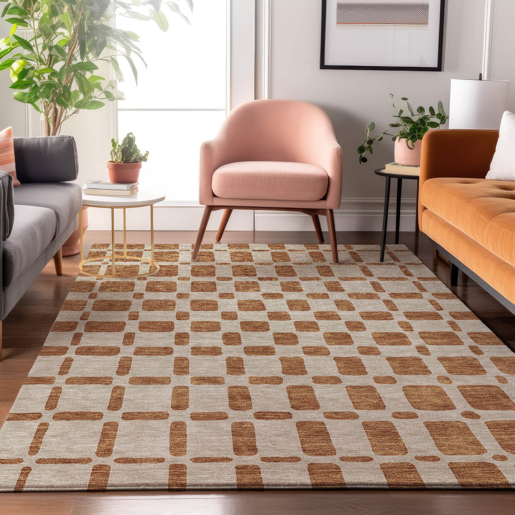 Athens Machine Washable Transitional Terracotta Orange Rug 2'6" x 3'10" #shape_Rectangle