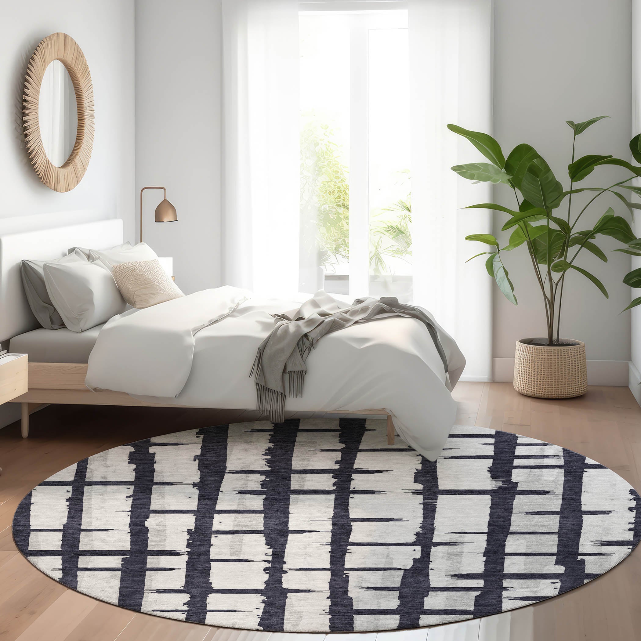 Siena Machine Washable Transitional Black Rug 8' x 8' #shape_Round