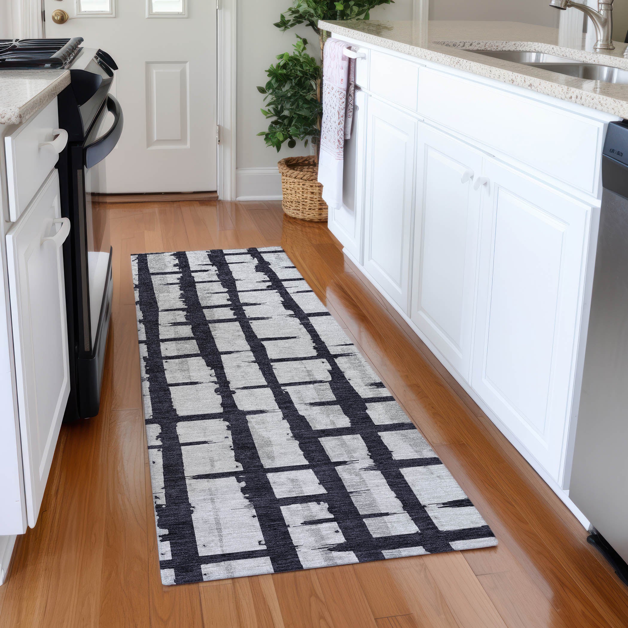 Siena Machine Washable Transitional Black Rug 2'3" x 7'6" #shape_Runner