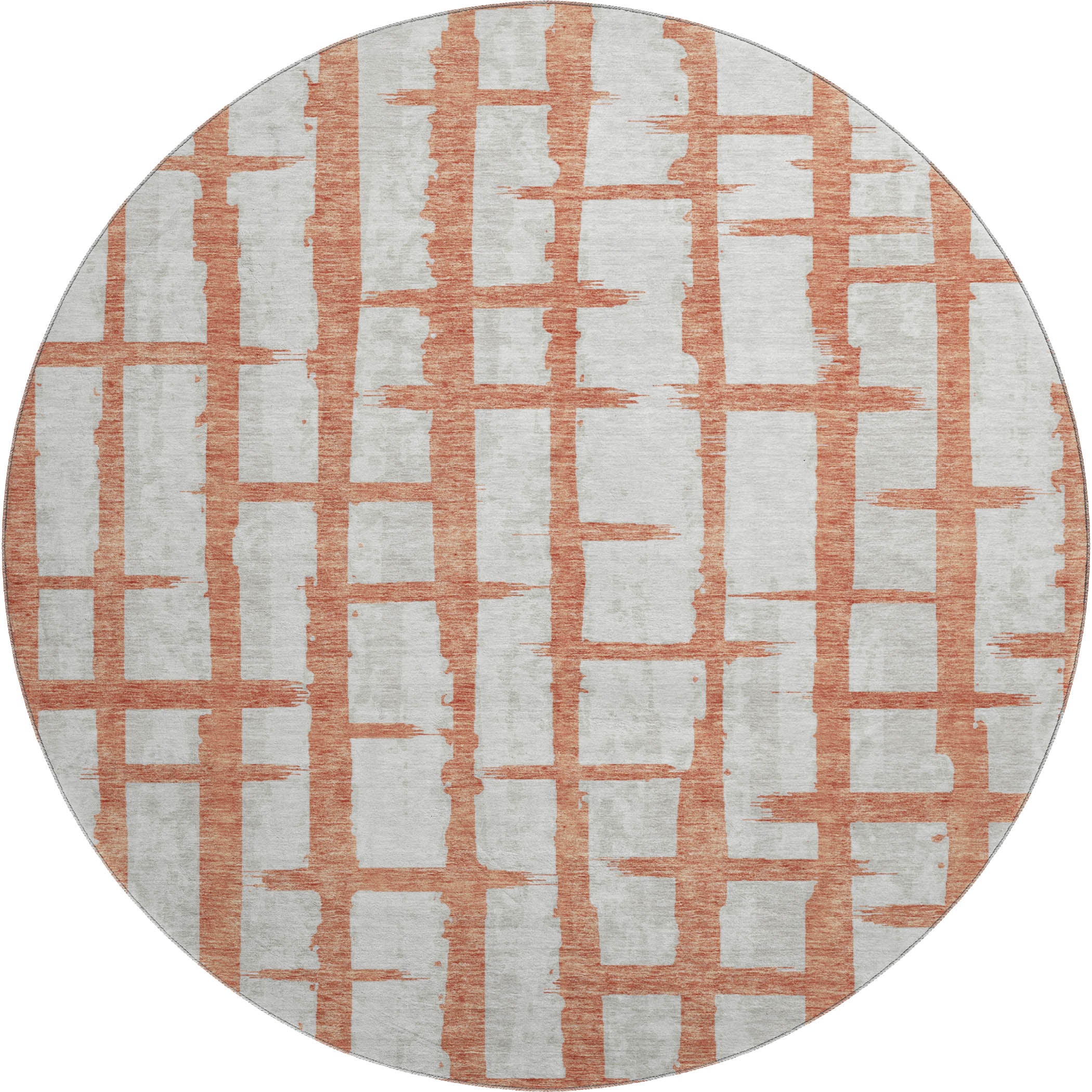 Siena Machine Washable Transitional Coral Orange Rug 8' x 8' #shape_Round