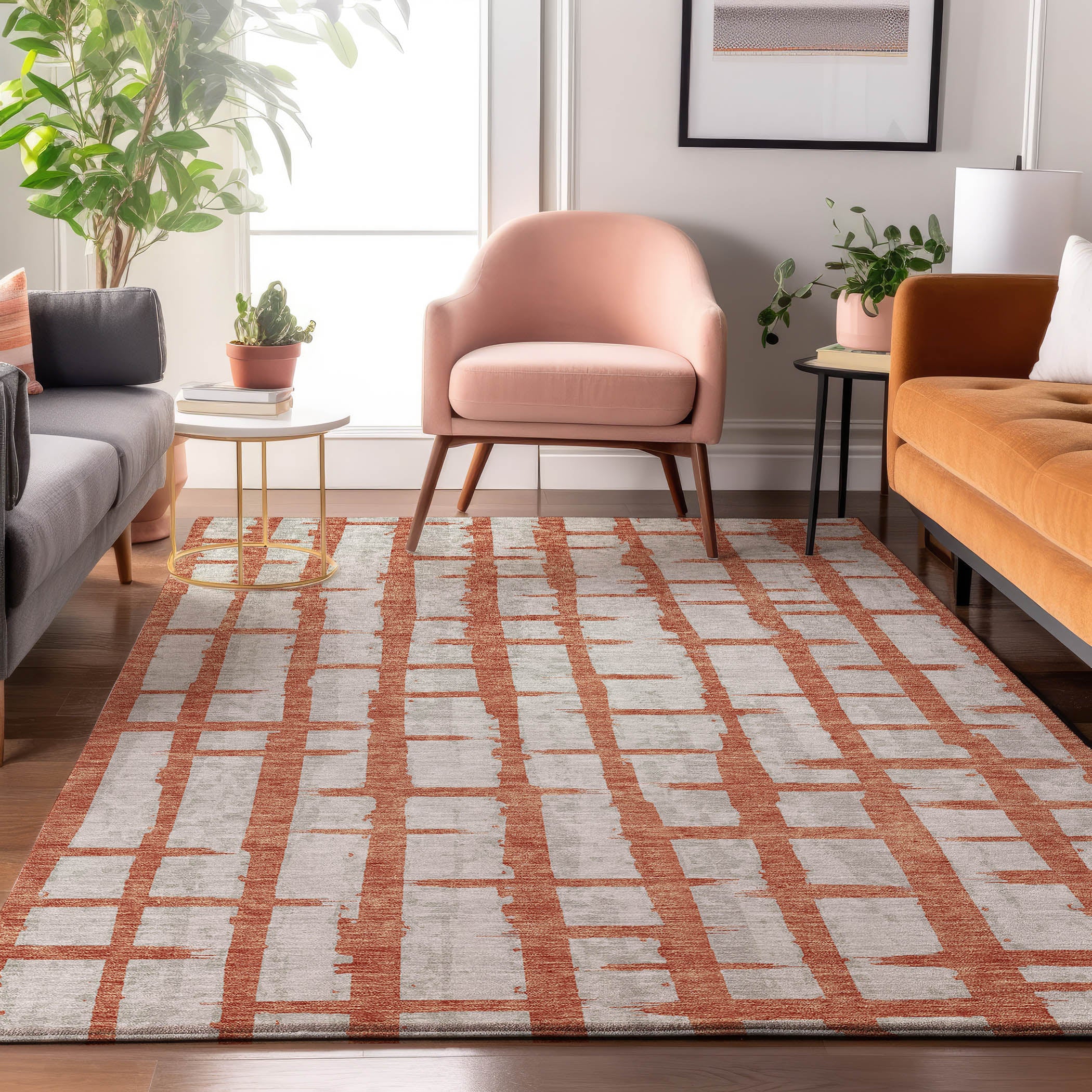Siena Machine Washable Transitional Coral Orange Rug 2'6" x 3'10" #shape_Rectangle