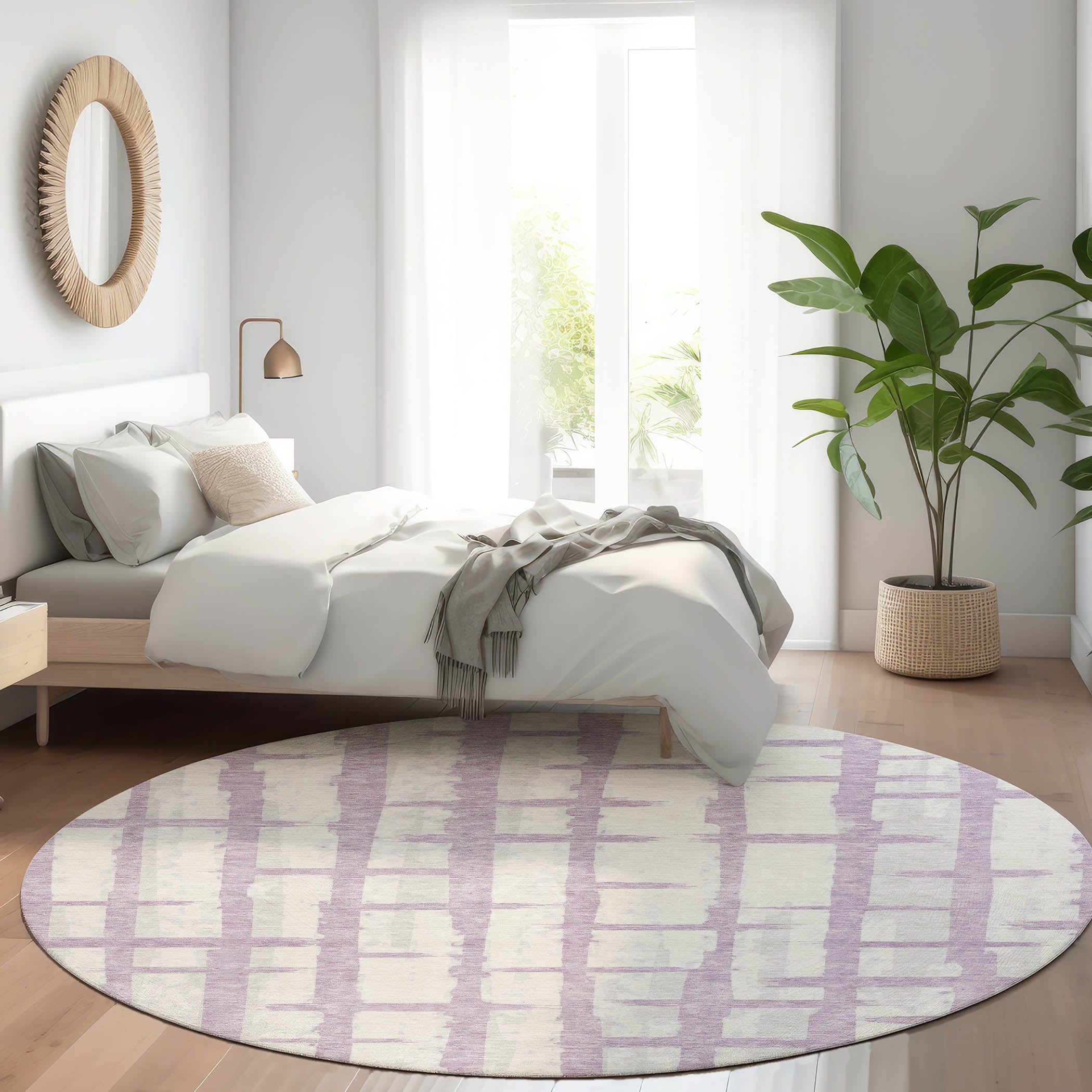 Siena Machine Washable Transitional Lavender Purple Rug 8' x 8' #shape_Round