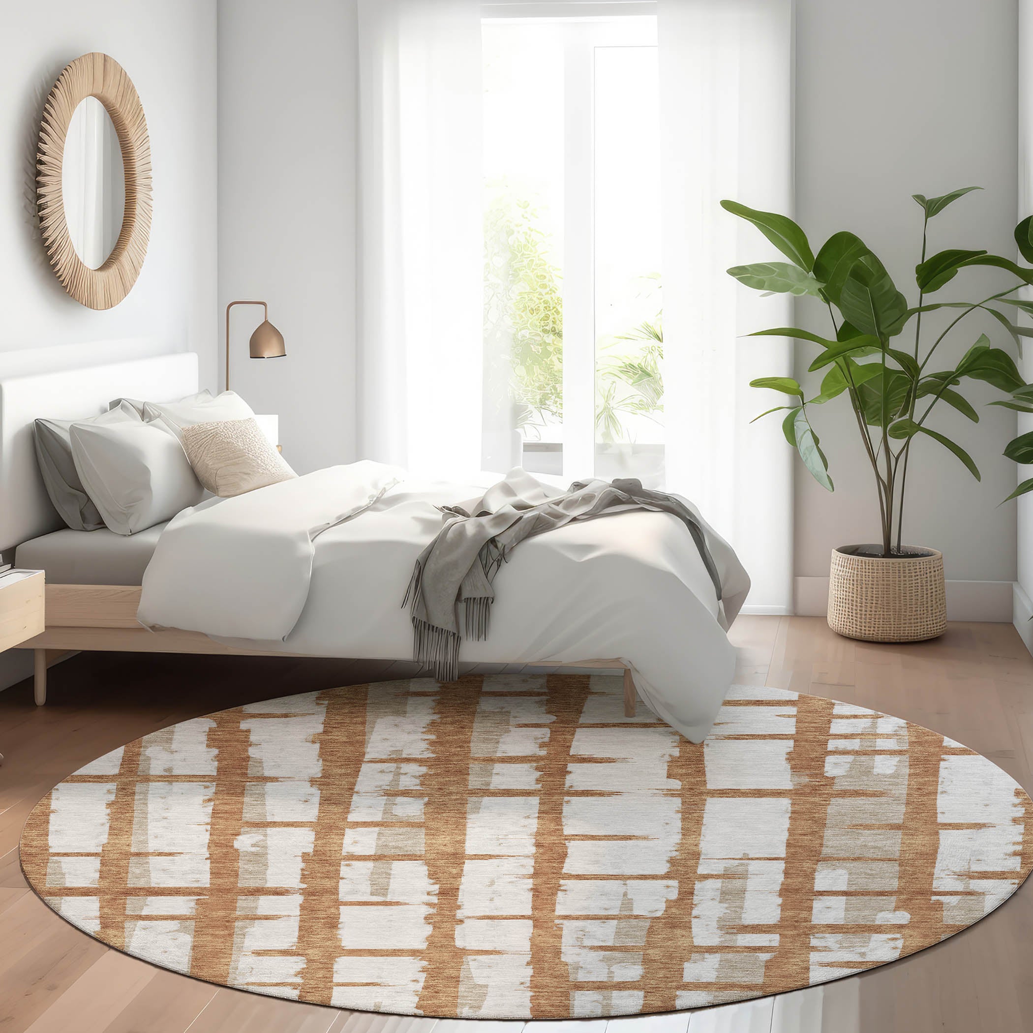 Siena Machine Washable Transitional Paprika Orange Rug 8' x 8' #shape_Round