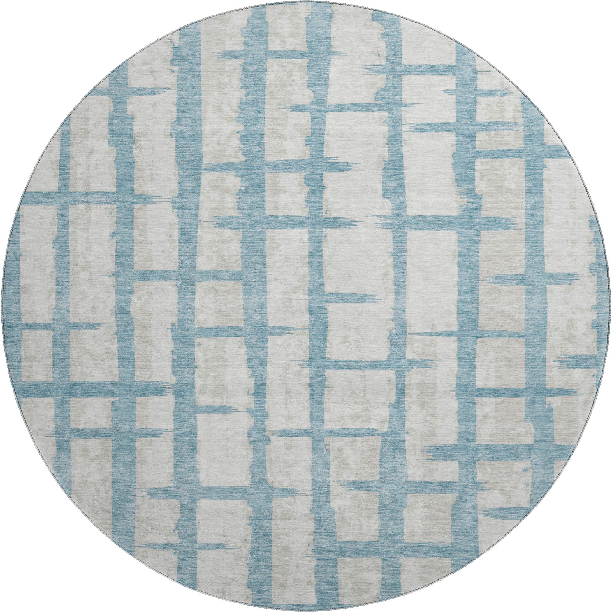 Siena Machine Washable Transitional Sky Blue Rug 8' x 8' #shape_Round