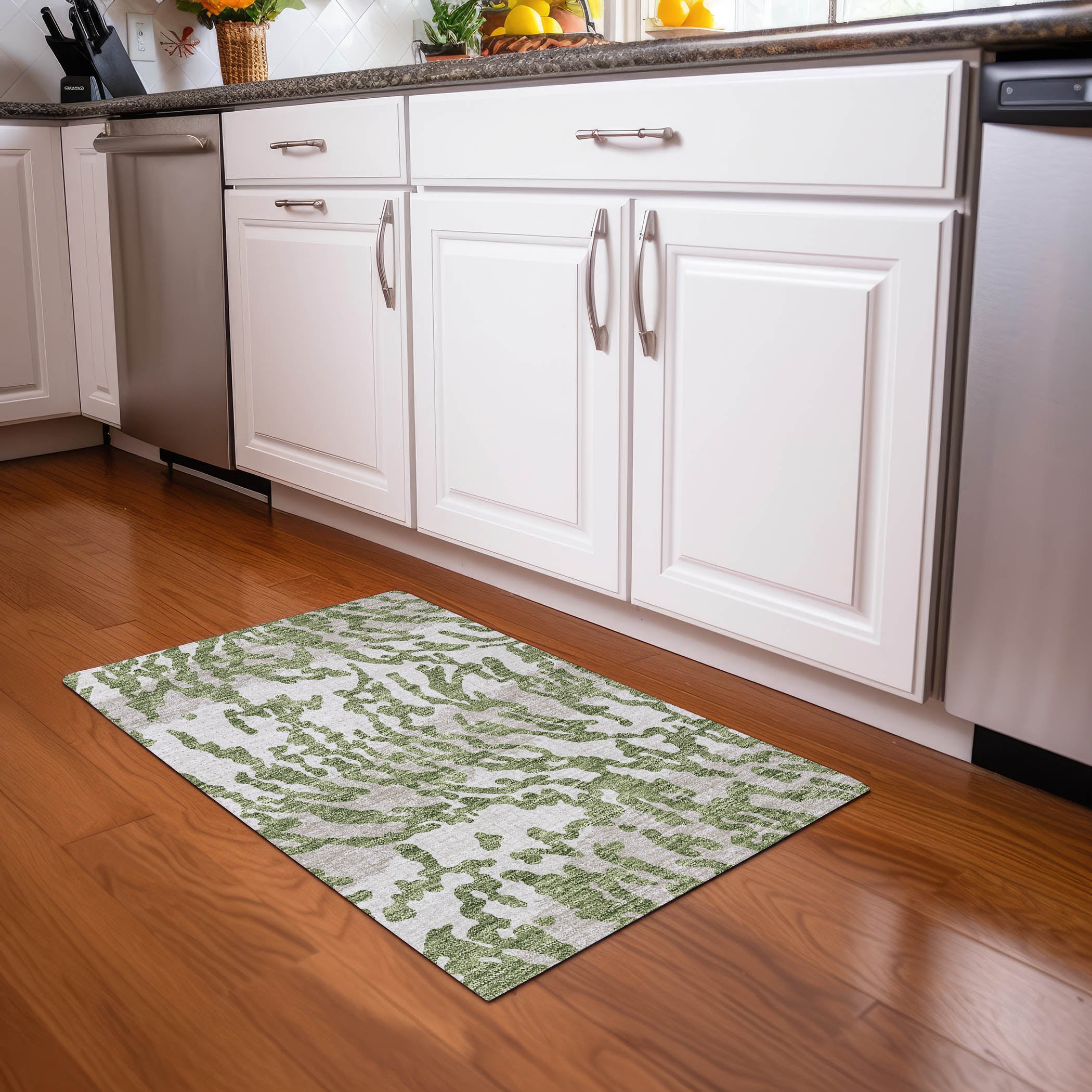 Baku Machine Washable Transitional Green Rug 1'8" x 2'6" #shape_Rectangle