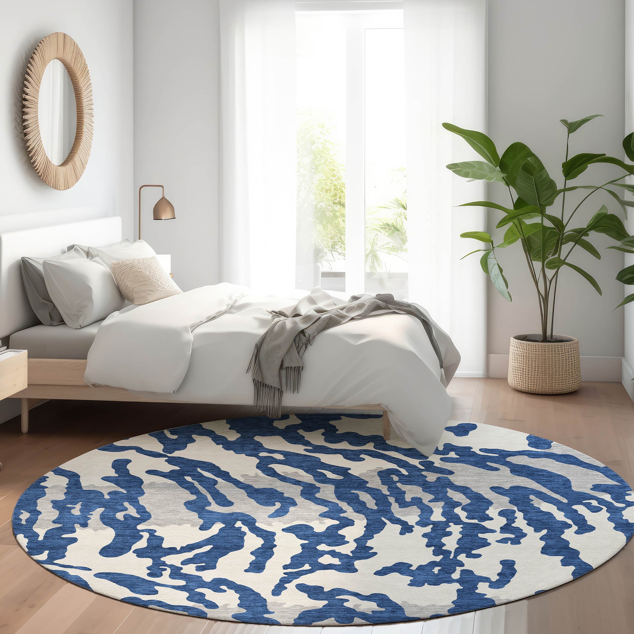 Baku Machine Washable Transitional Navy Blue Rug 8' x 8' #shape_Round