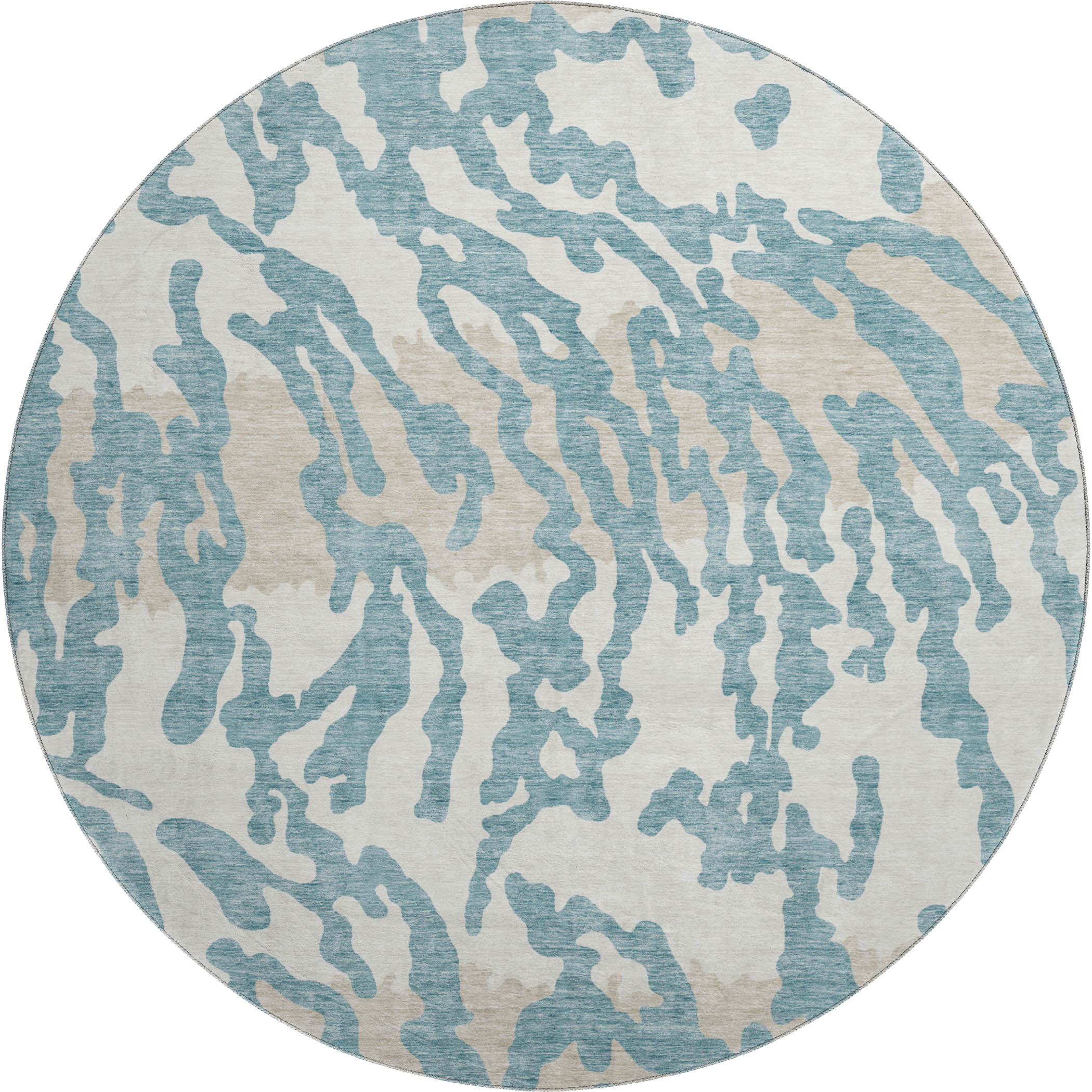 Baku Machine Washable Transitional Teal Rug 8' x 8' #shape_Round