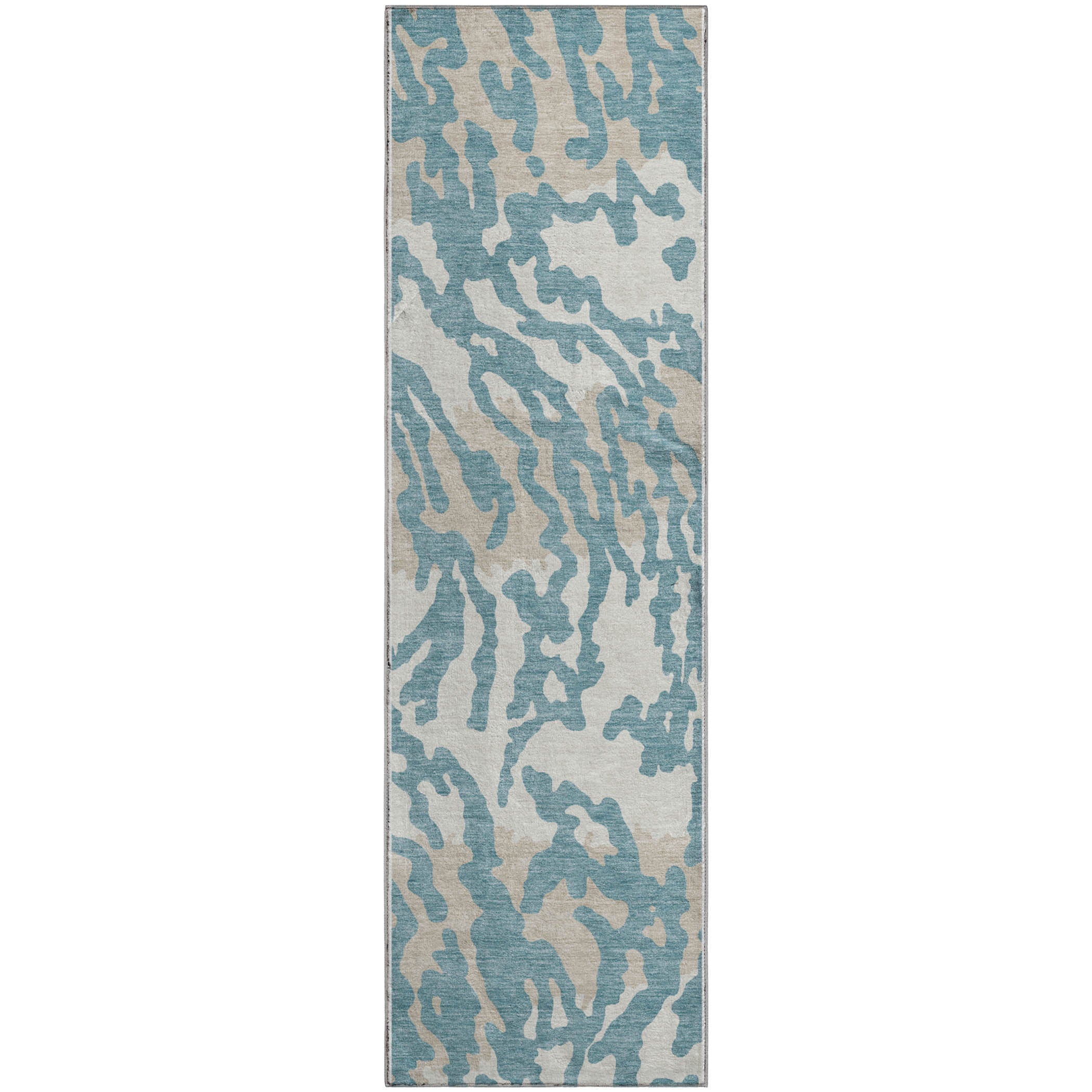 Baku Machine Washable Transitional Teal Rug 2'3" x 7'6" #shape_Runner