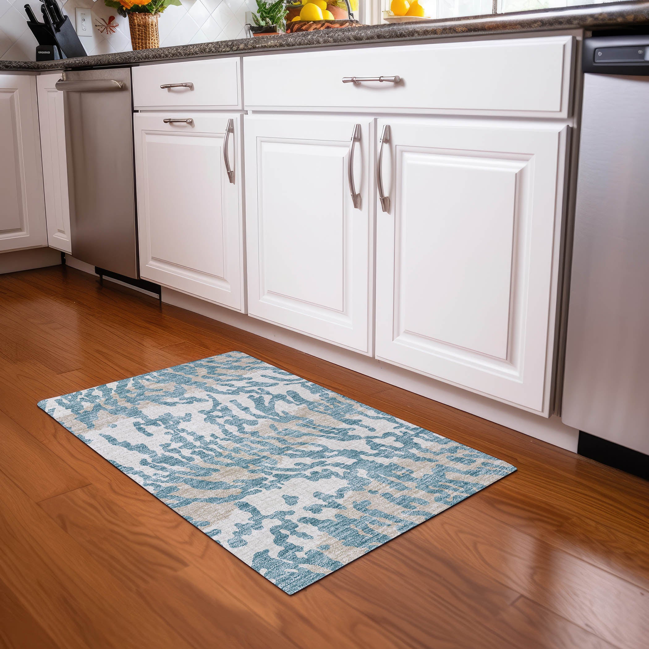 Baku Machine Washable Transitional Teal Rug 1'8" x 2'6" #shape_Rectangle