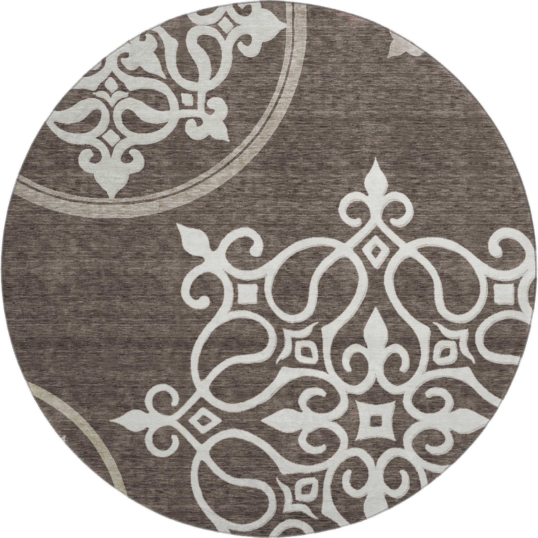 Kathmandu Machine Washable Transitional Chocolate Brown Rug 8' x 8' #shape_Round