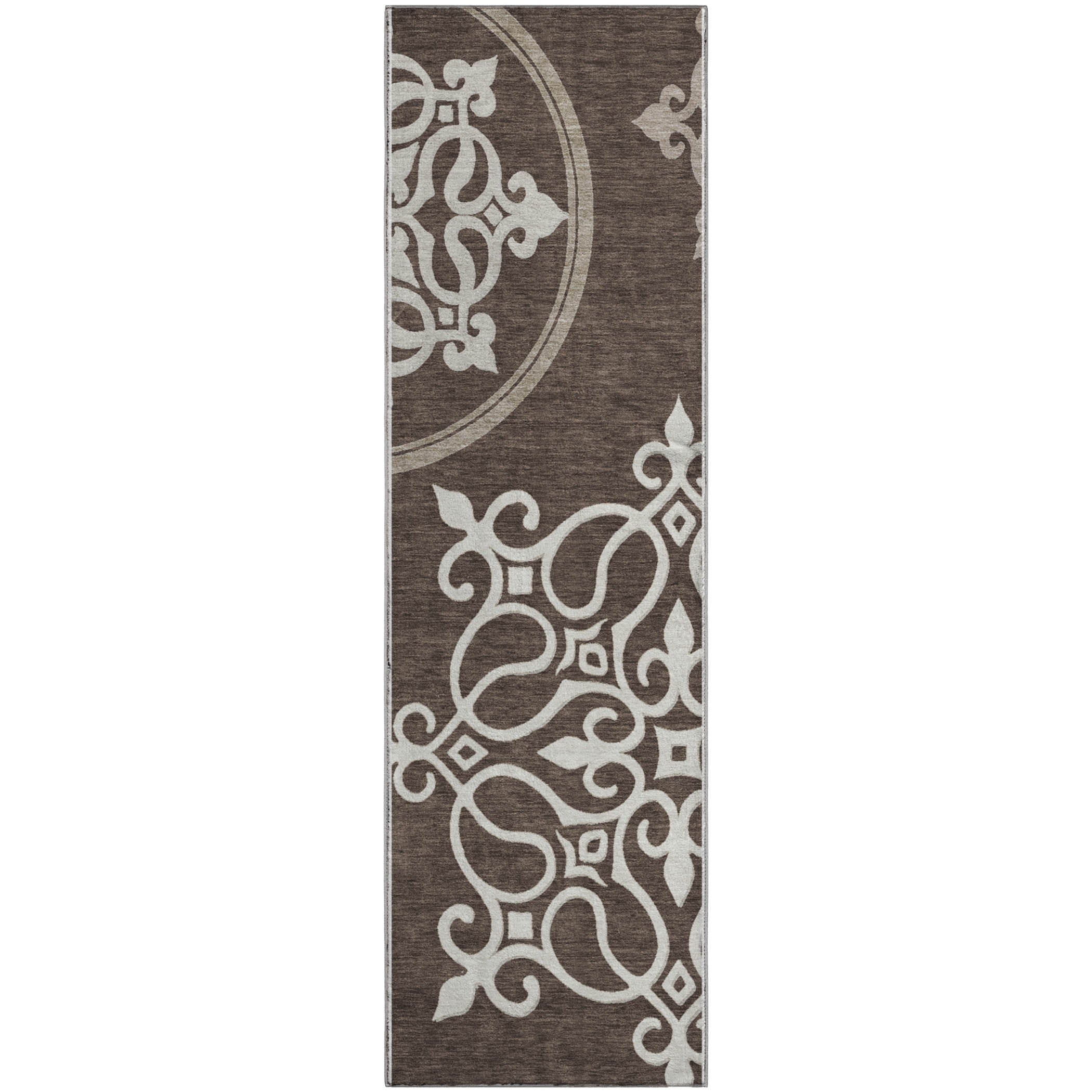 Kathmandu Machine Washable Transitional Chocolate Brown Rug 2'3" x 7'6" #shape_Runner