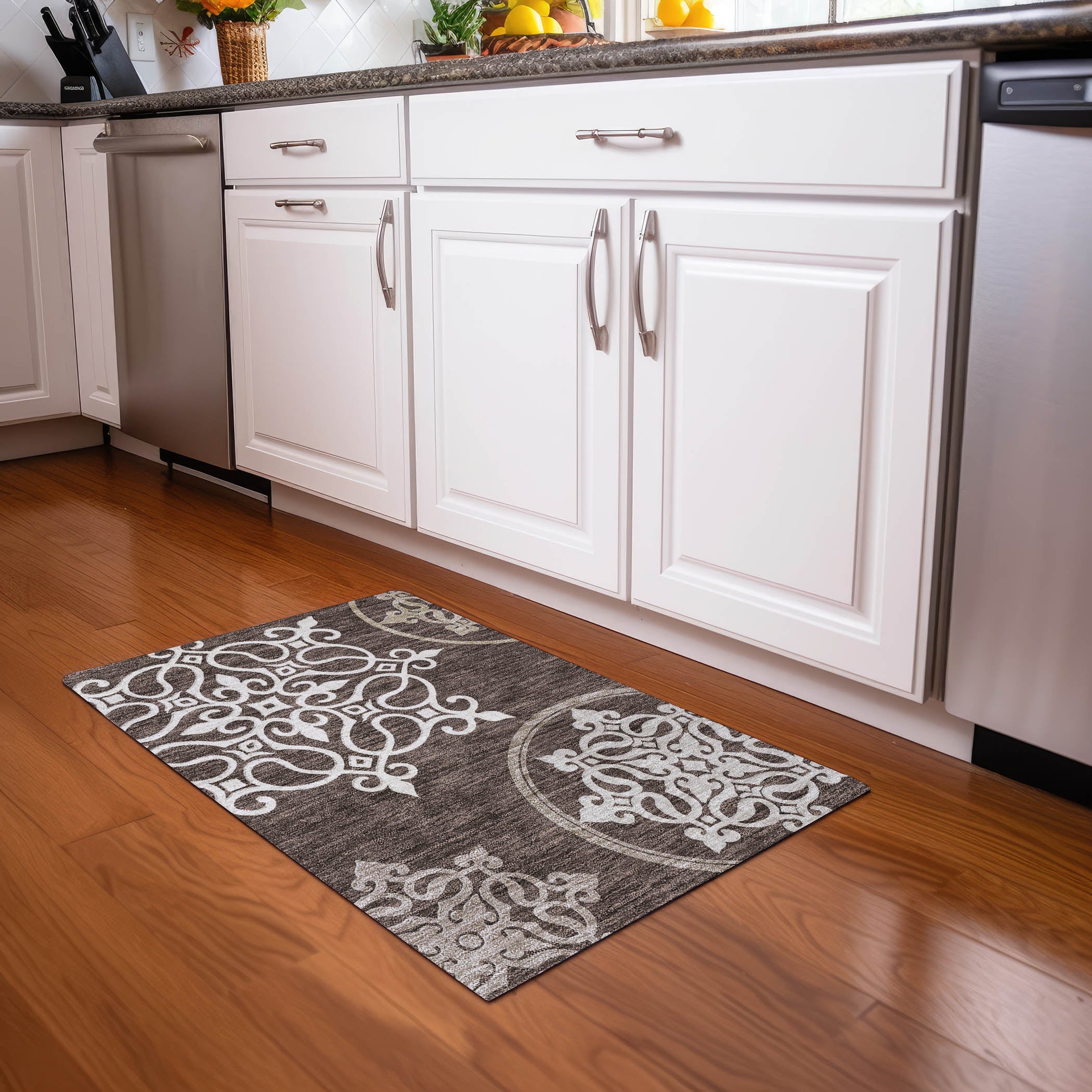 Kathmandu Machine Washable Transitional Chocolate Brown Rug 1'8" x 2'6" #shape_Rectangle
