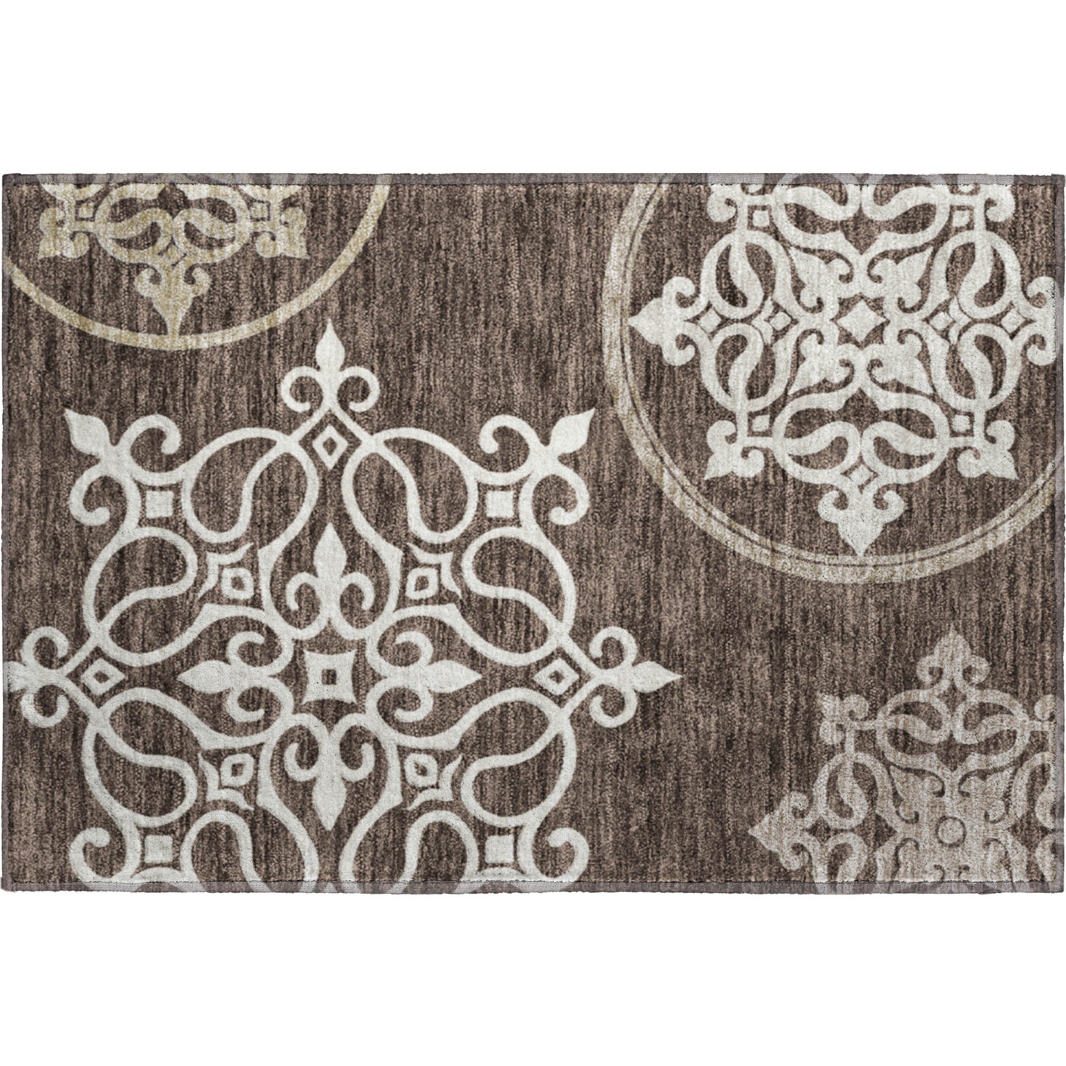 Kathmandu Machine Washable Transitional Chocolate Brown Rug 1'8" x 2'6" #shape_Rectangle