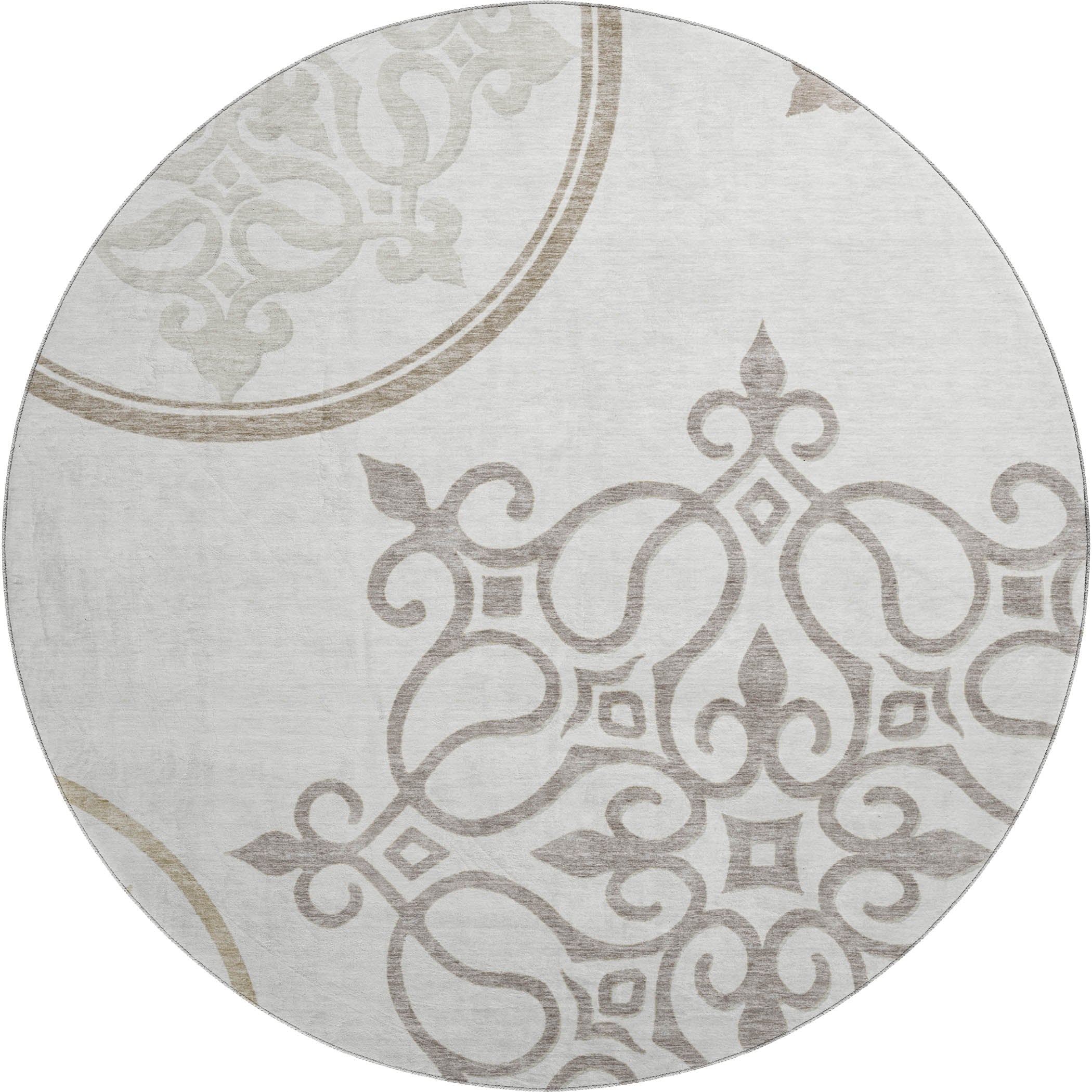 Kathmandu Machine Washable Transitional Ivory Rug 8' x 8' #shape_Round