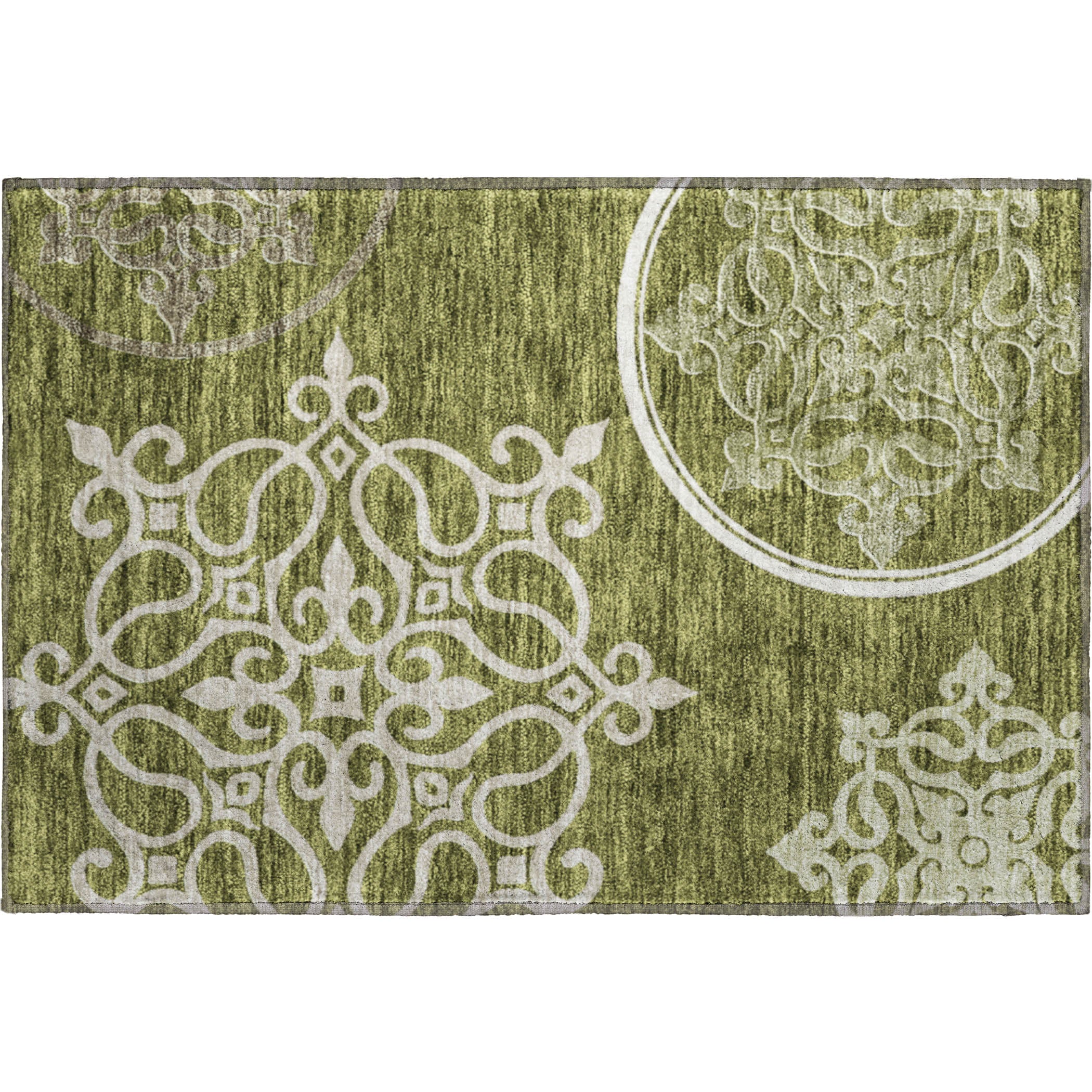 Kathmandu Machine Washable Transitional Olive Green Rug 1'8" x 2'6" #shape_Rectangle