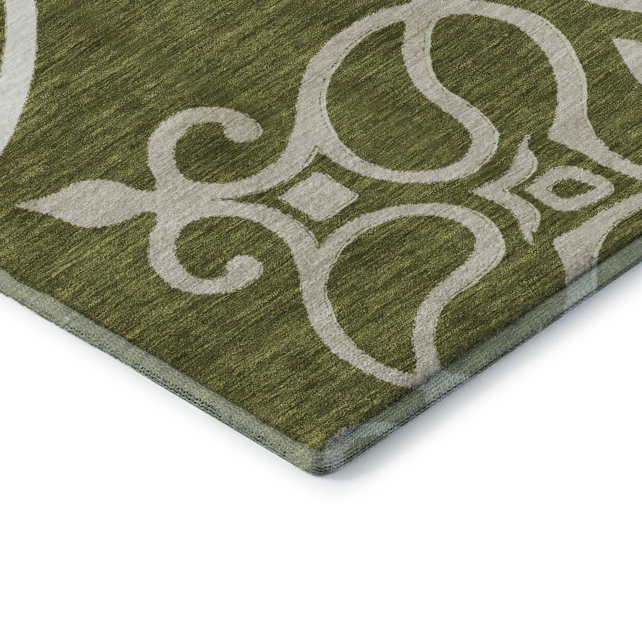 Kathmandu Machine Washable Transitional Olive Green Rug 1'8" x 2'6" #shape_Rectangle