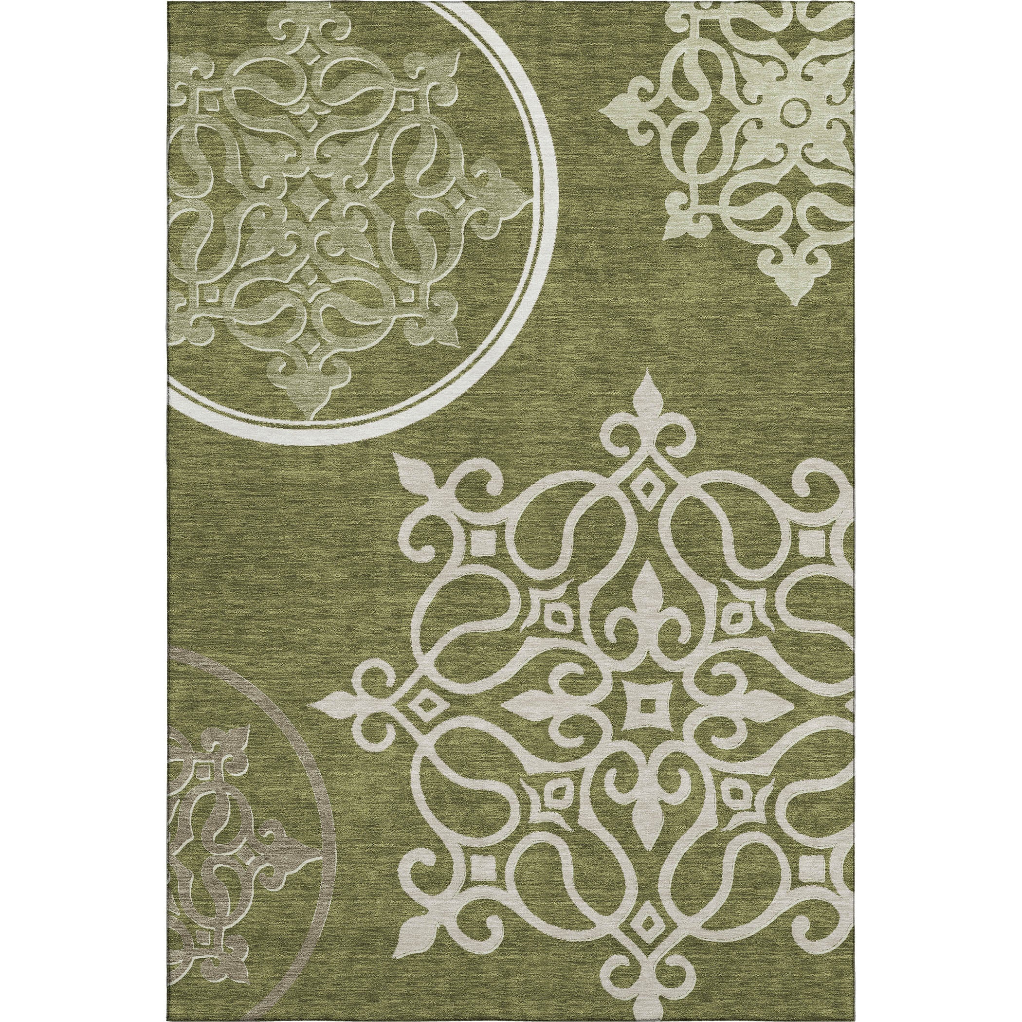 Kathmandu Machine Washable Transitional Olive Green Rug 2'6" x 3'10" #shape_Rectangle