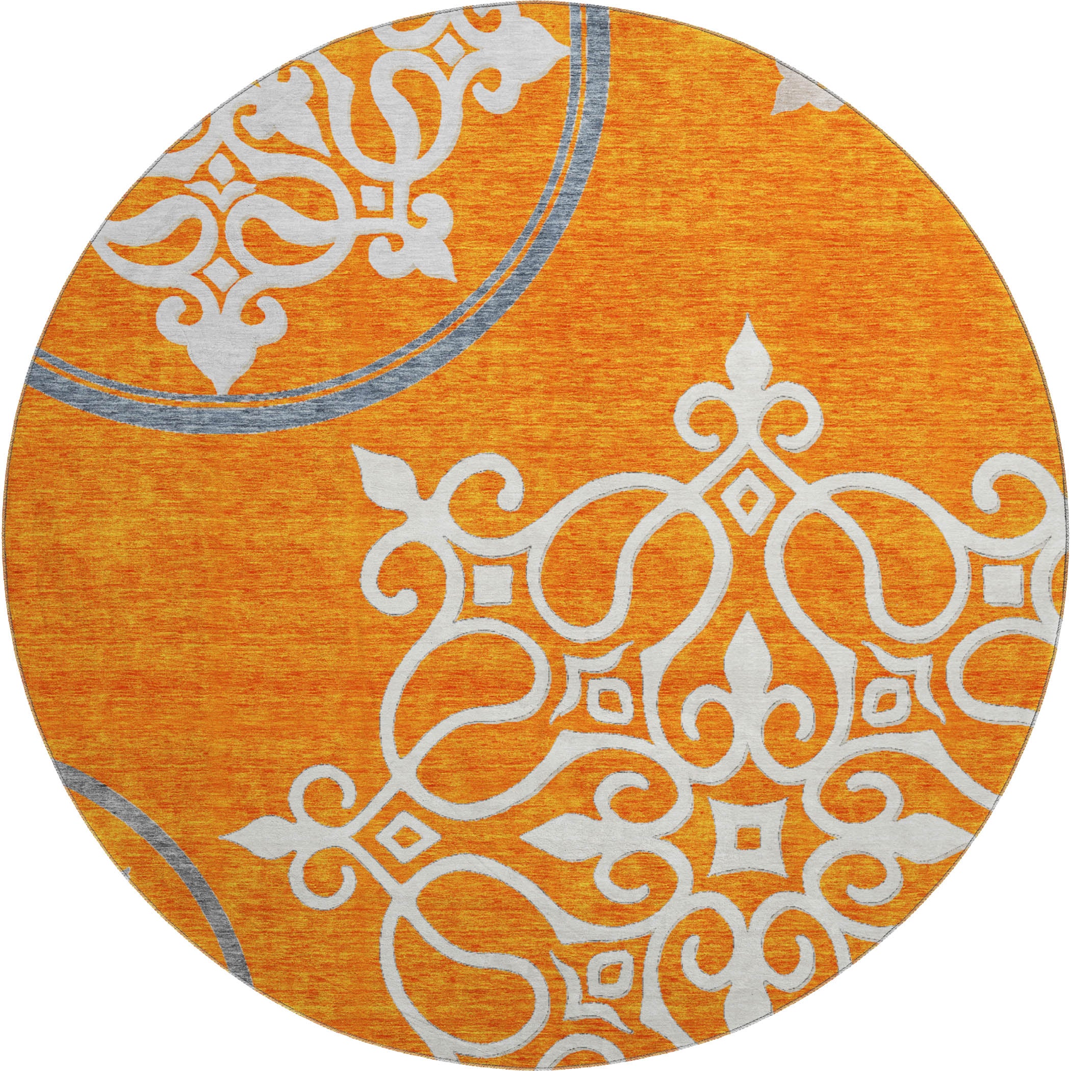 Kathmandu Machine Washable Transitional Orange Rug 8' x 8' #shape_Round