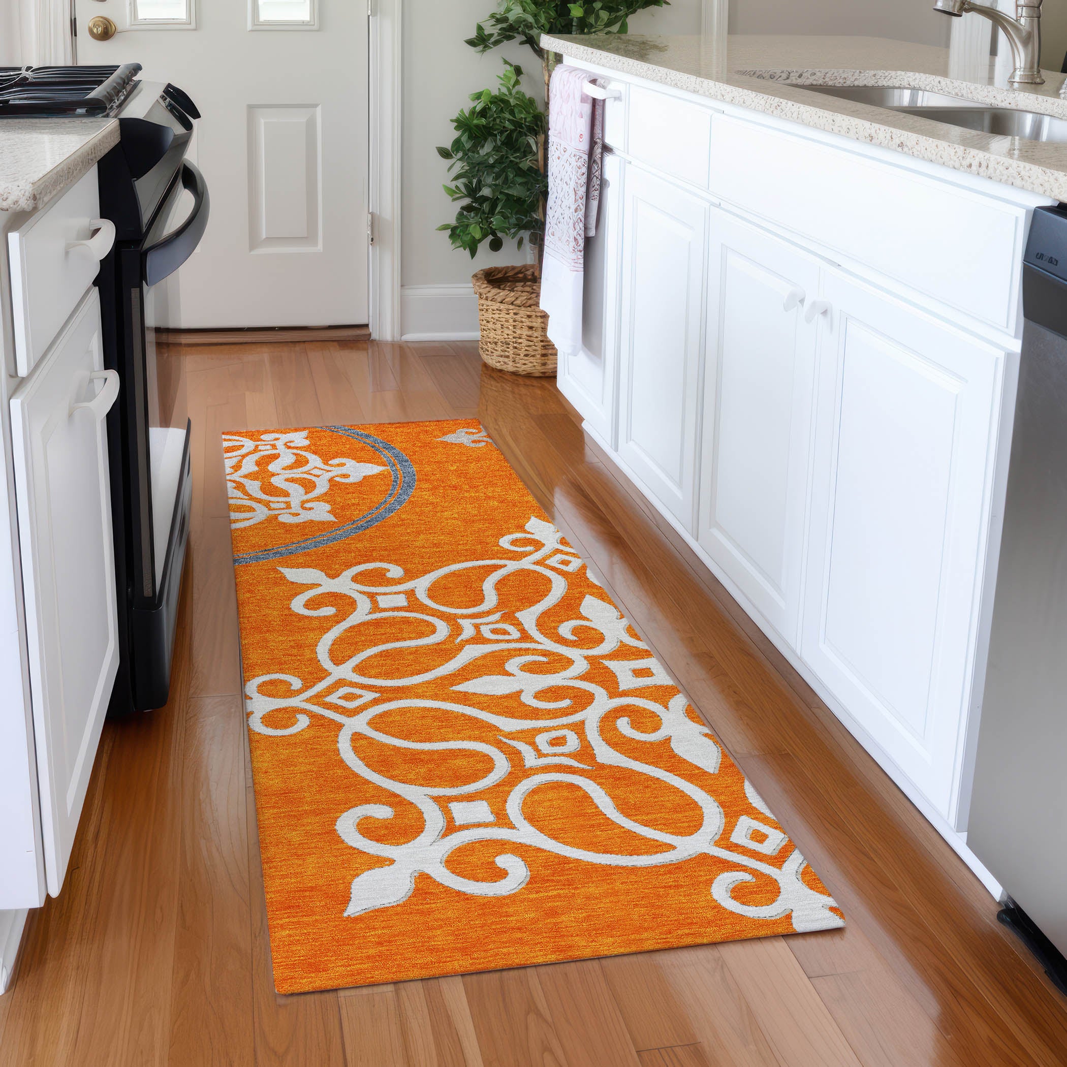 Kathmandu Machine Washable Transitional Orange Rug 2'3" x 7'6" #shape_Runner