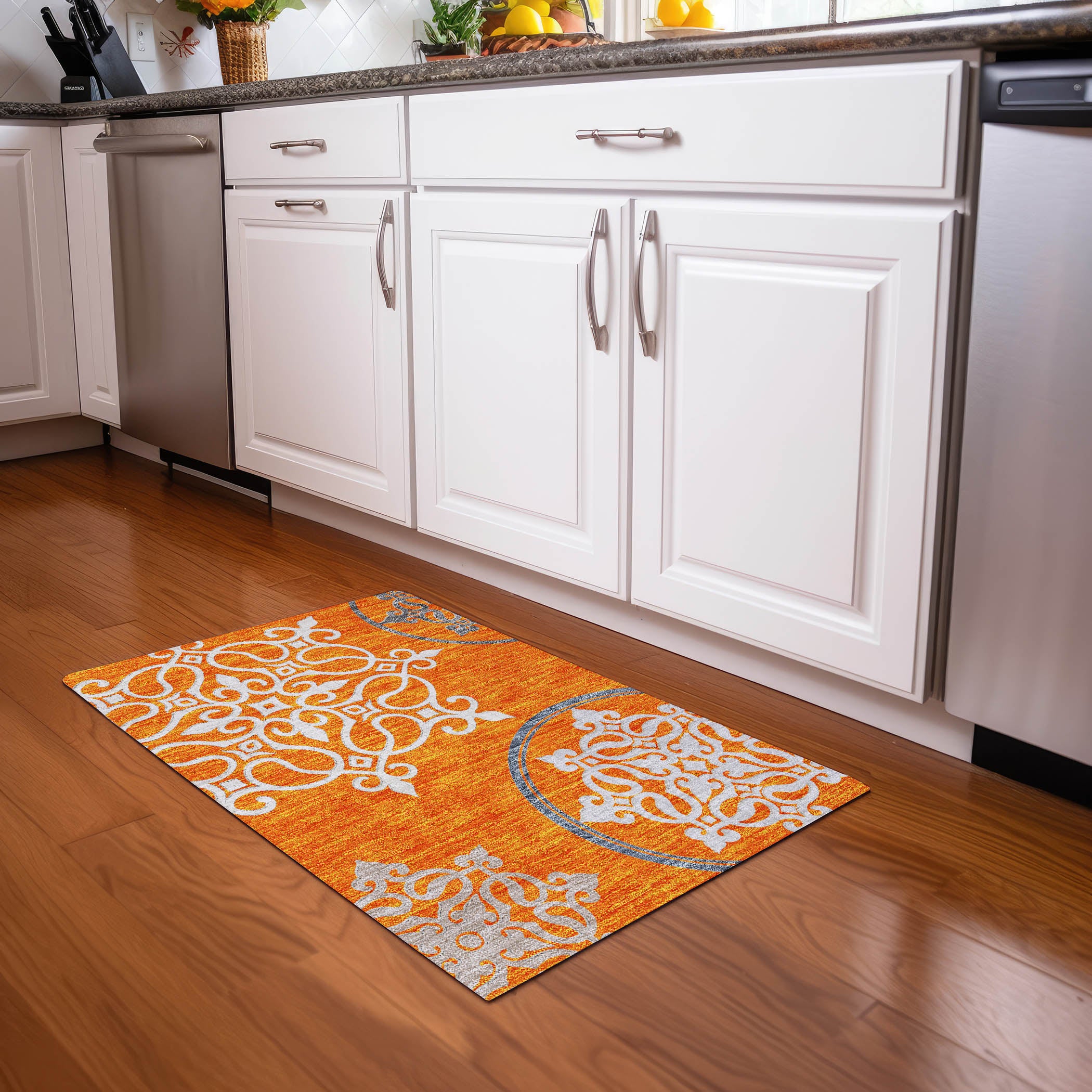 Kathmandu Machine Washable Transitional Orange Rug 1'8" x 2'6" #shape_Rectangle