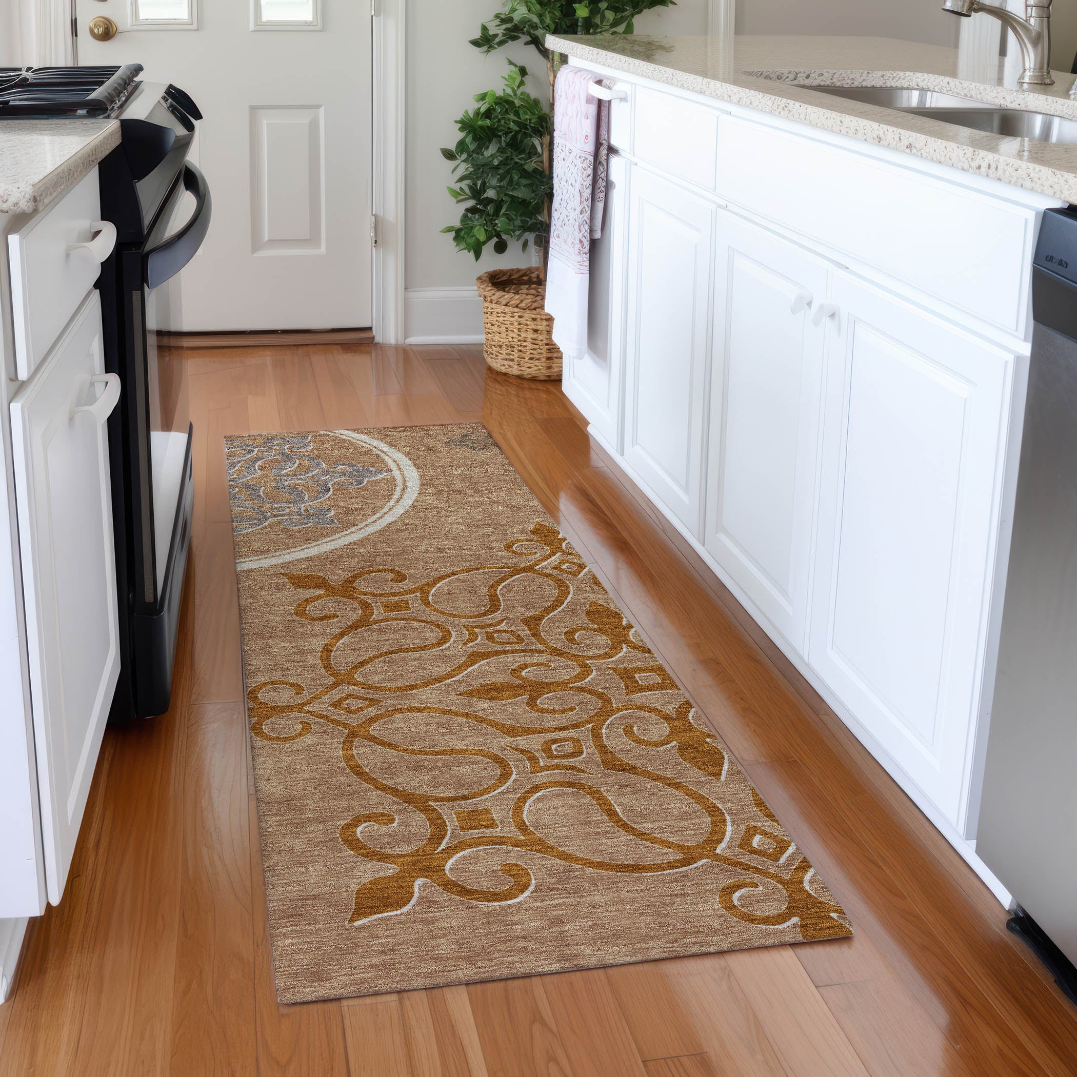 Kathmandu Machine Washable Transitional Terracotta Orange Rug 2'3" x 7'6" #shape_Runner