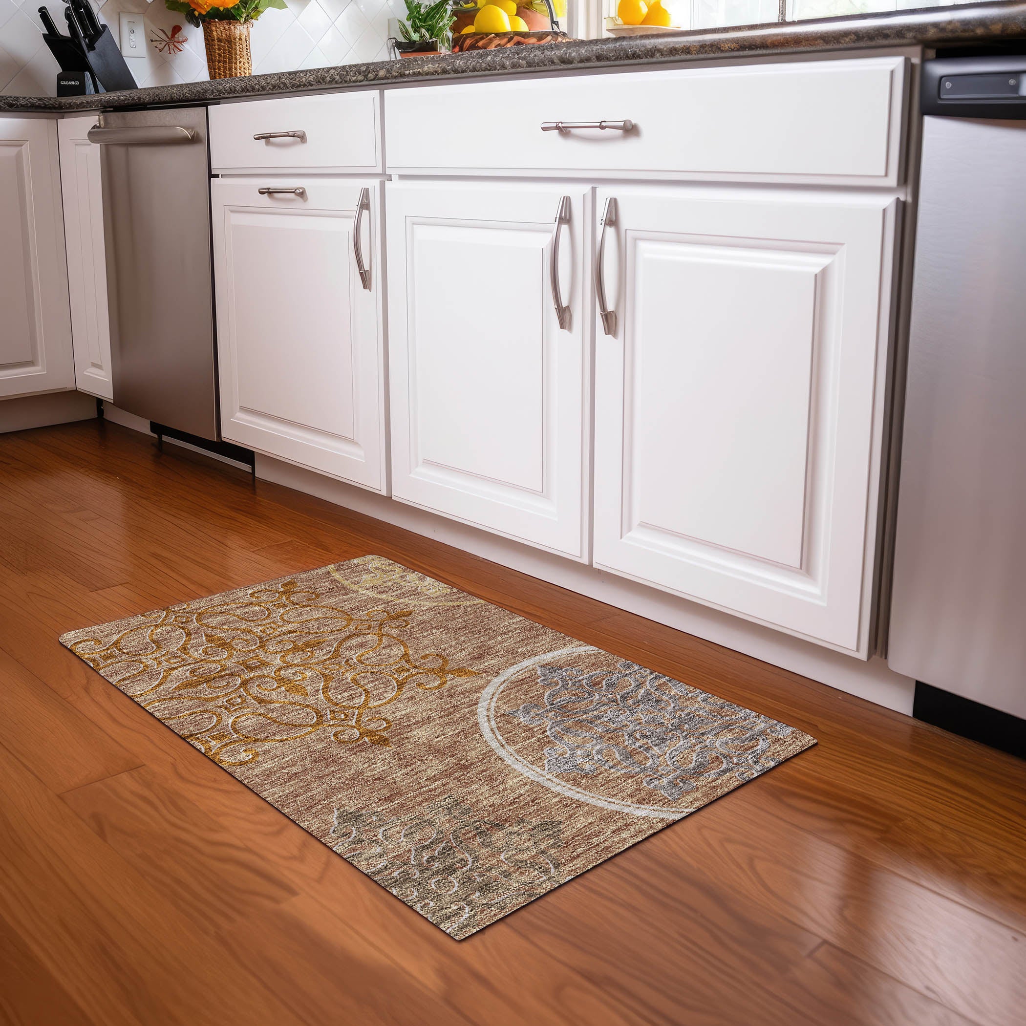 Kathmandu Machine Washable Transitional Terracotta Orange Rug 1'8" x 2'6" #shape_Rectangle
