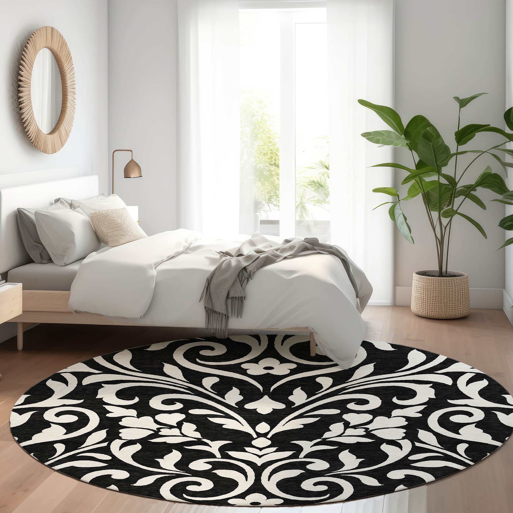 Montevideo Machine Washable Transitional Black Rug 8' x 8' #shape_Round