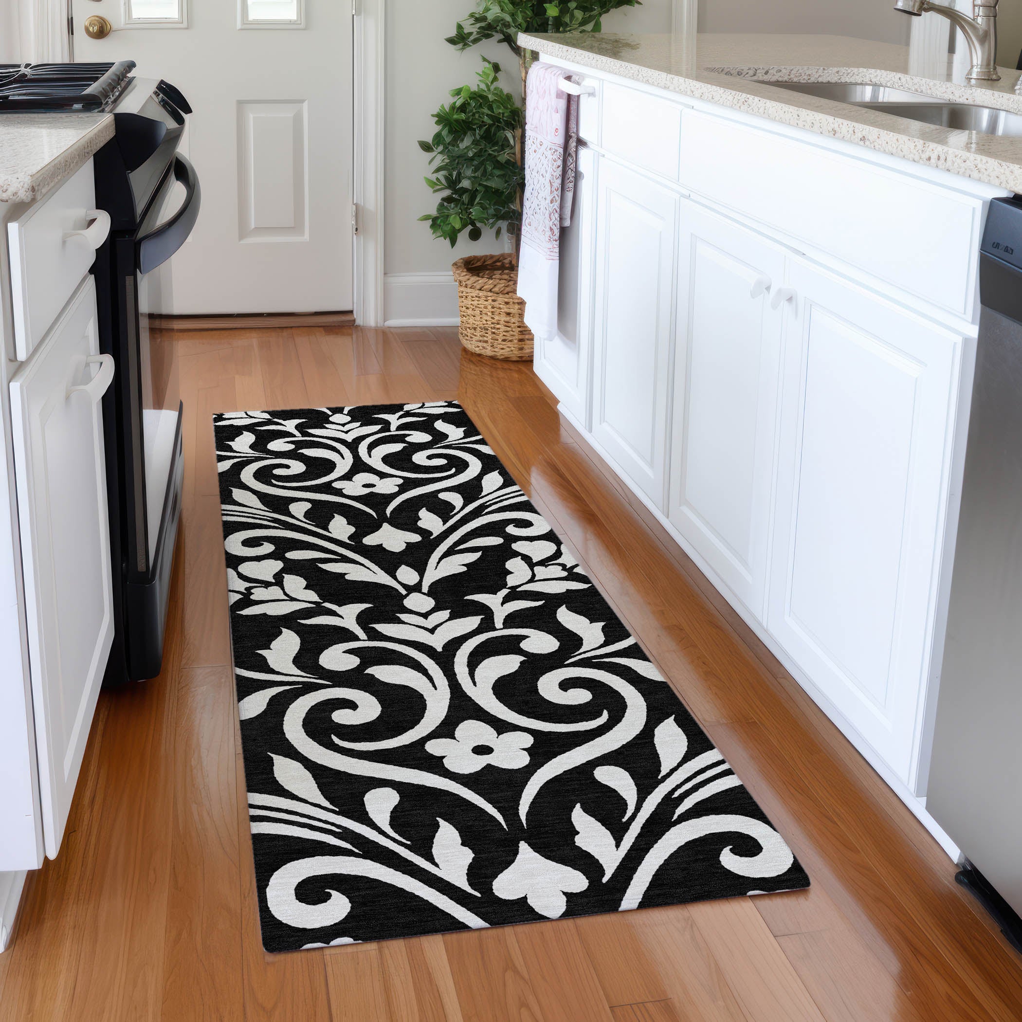 Montevideo Machine Washable Transitional Black Rug 2'3" x 7'6" #shape_Runner
